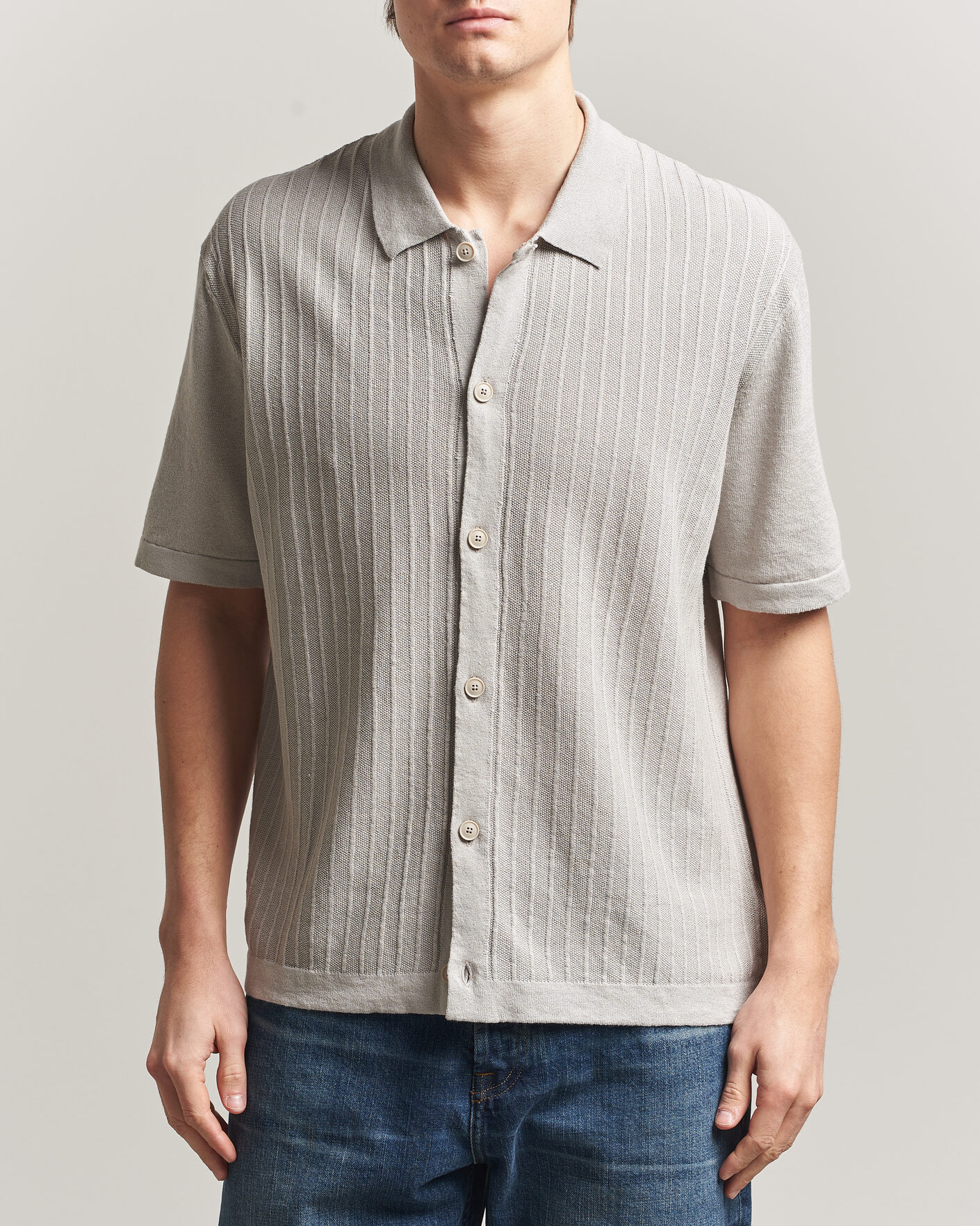 Heren | Overhemden | BOSS ORANGE | Amicino Linen/Cotton Knitted Shirt Beige