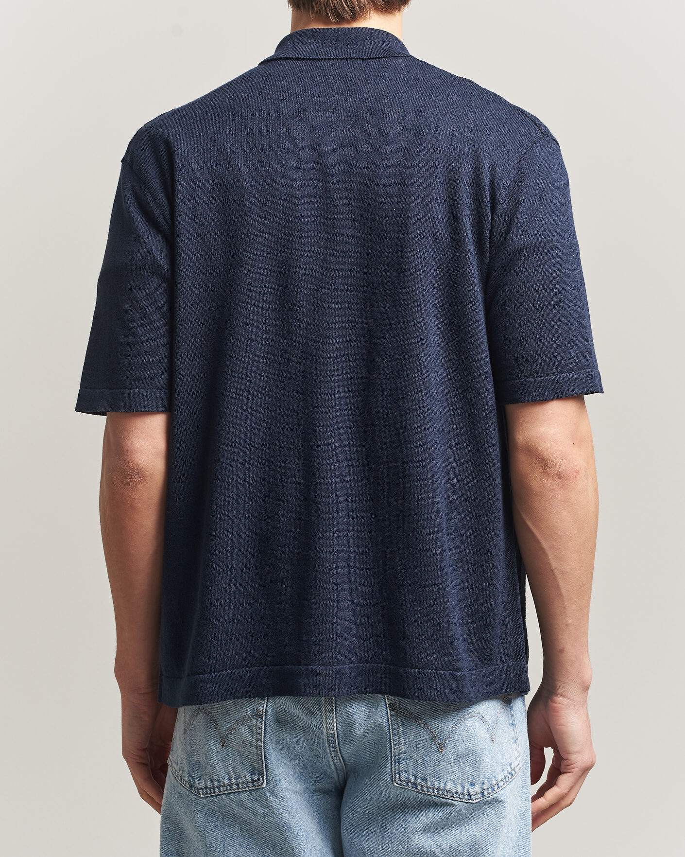 Homme | Chemises | BOSS ORANGE | Amicino Linen/Cotton Knitted Shirt Dark Blue