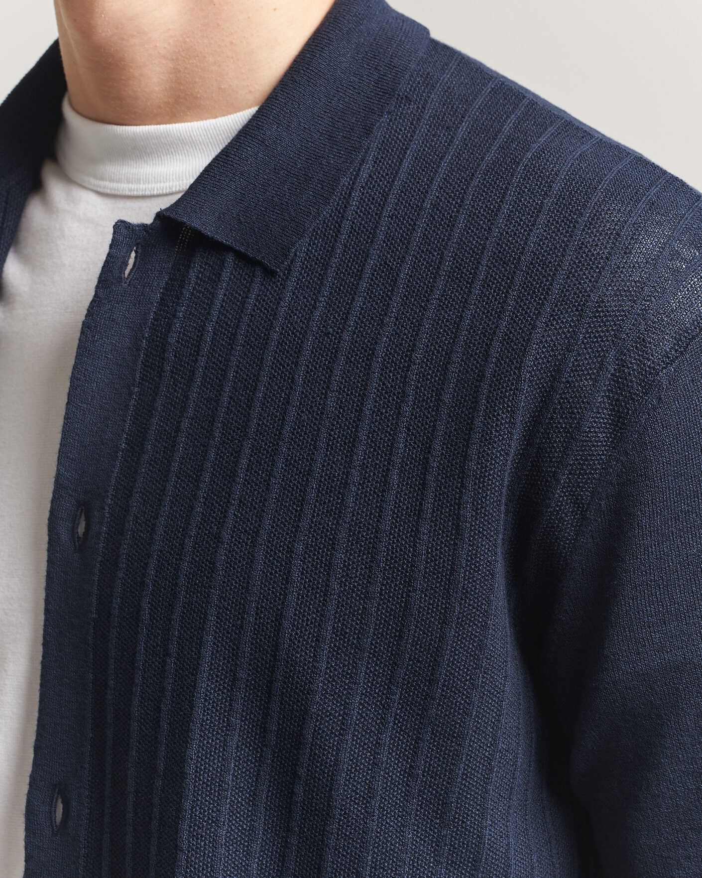 Homme | Chemises | BOSS ORANGE | Amicino Linen/Cotton Knitted Shirt Dark Blue