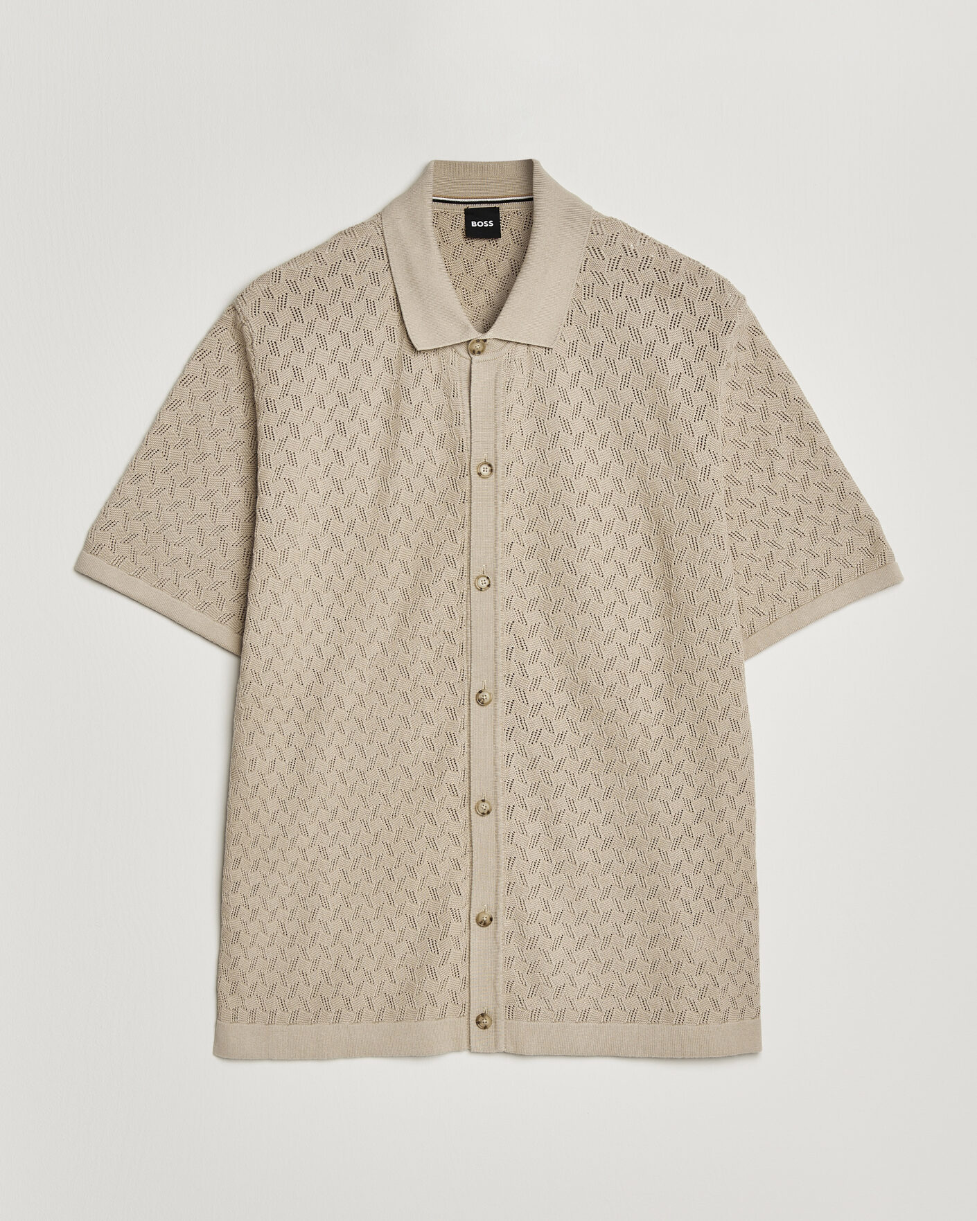 Heren | Overhemden | BOSS BLACK | Nappo Knitted Short Sleeve Shirt Open Beige