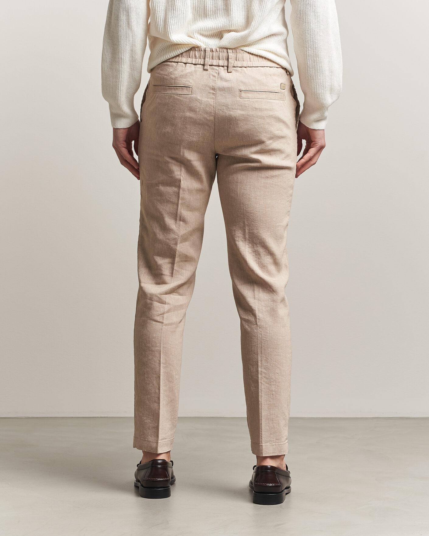Heren | Broeken | BOSS BLACK | Kane Linen Drawstring Trousers Open Beige