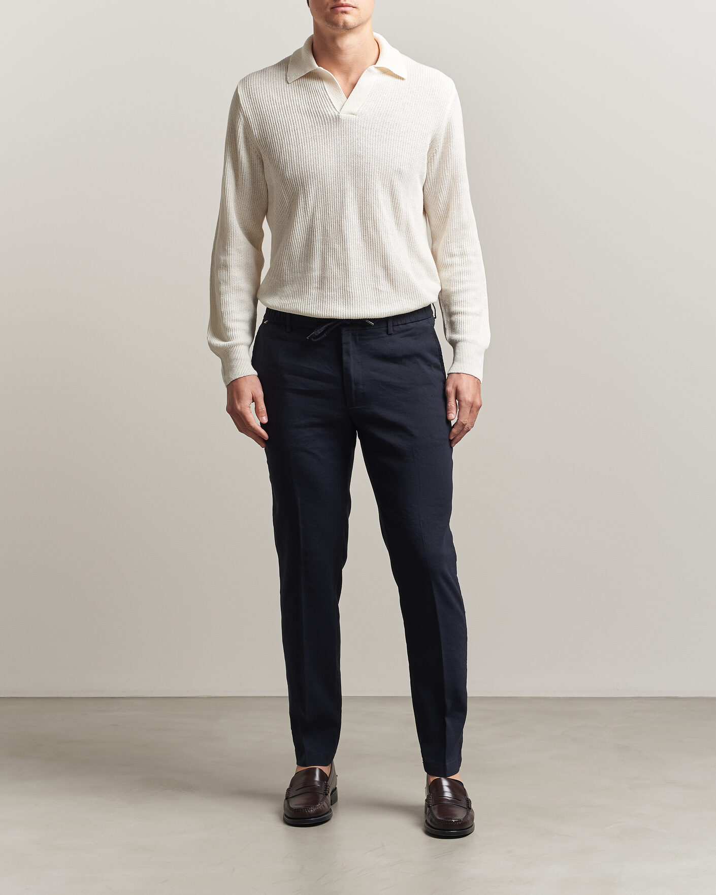 Homme | Pantalons | BOSS BLACK | Kane Linen Drawstring Trousers Dark Blue