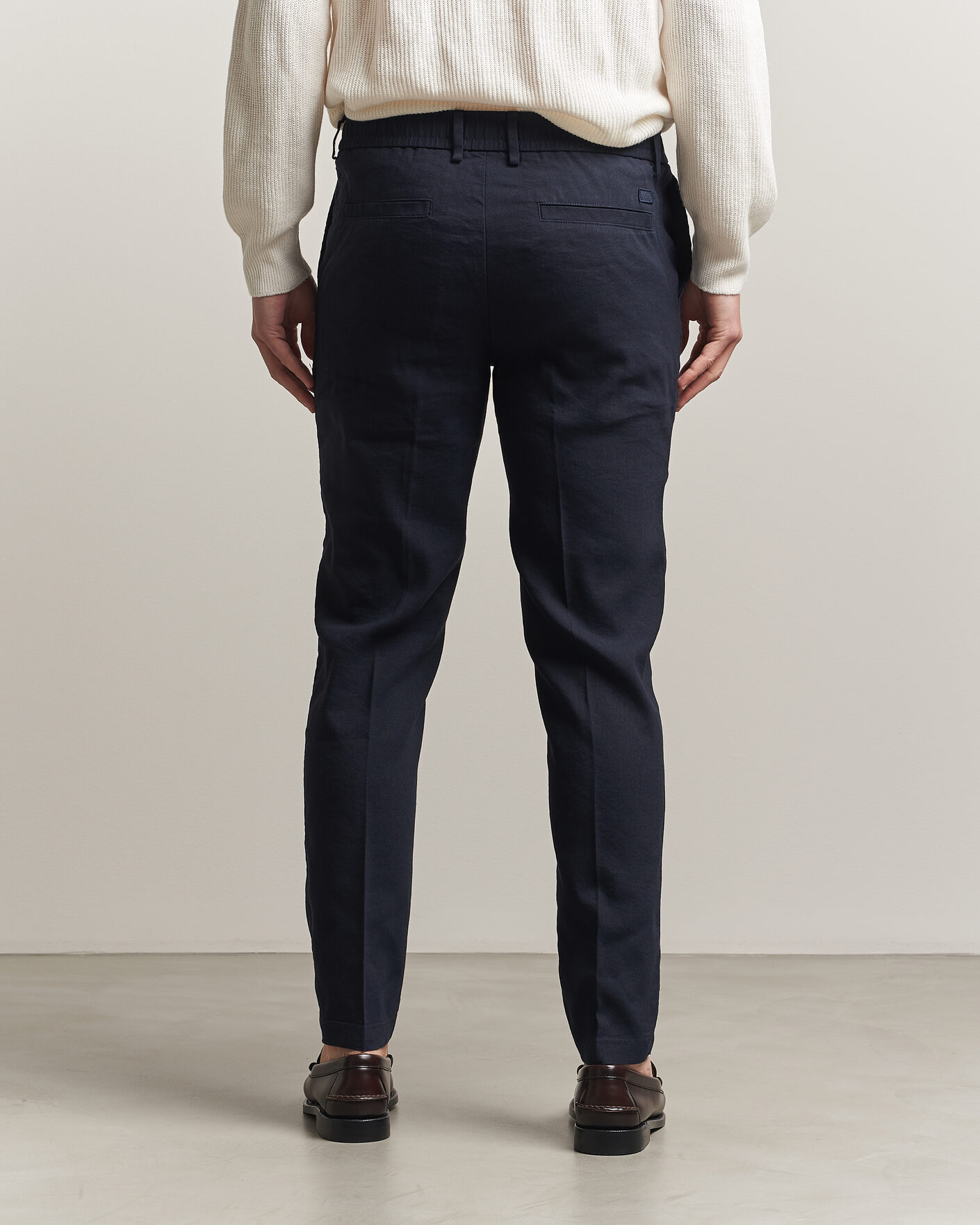 Homme | Pantalons | BOSS BLACK | Kane Linen Drawstring Trousers Dark Blue