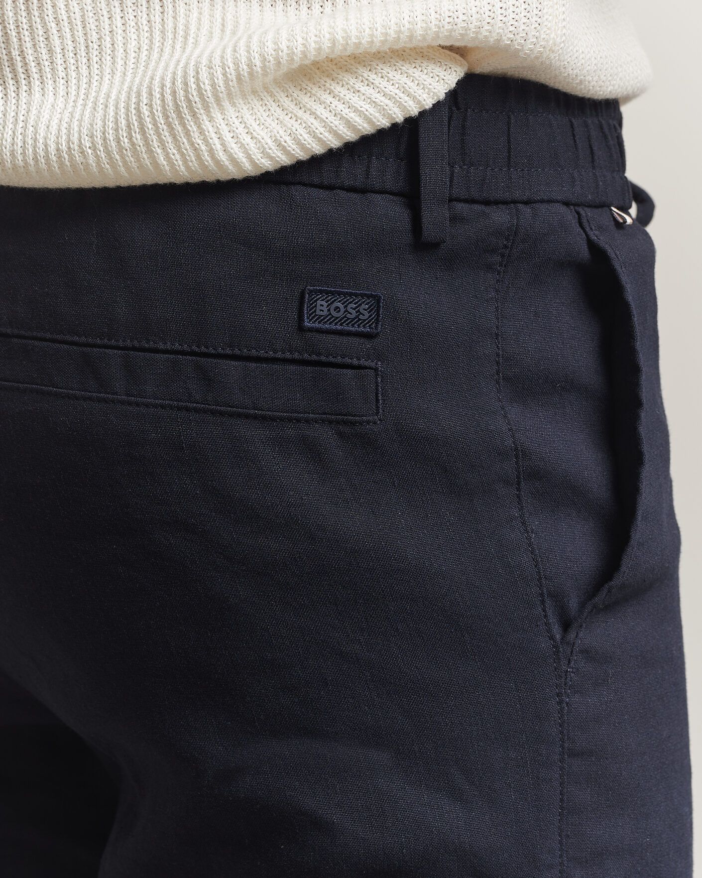 Homme | Pantalons | BOSS BLACK | Kane Linen Drawstring Trousers Dark Blue