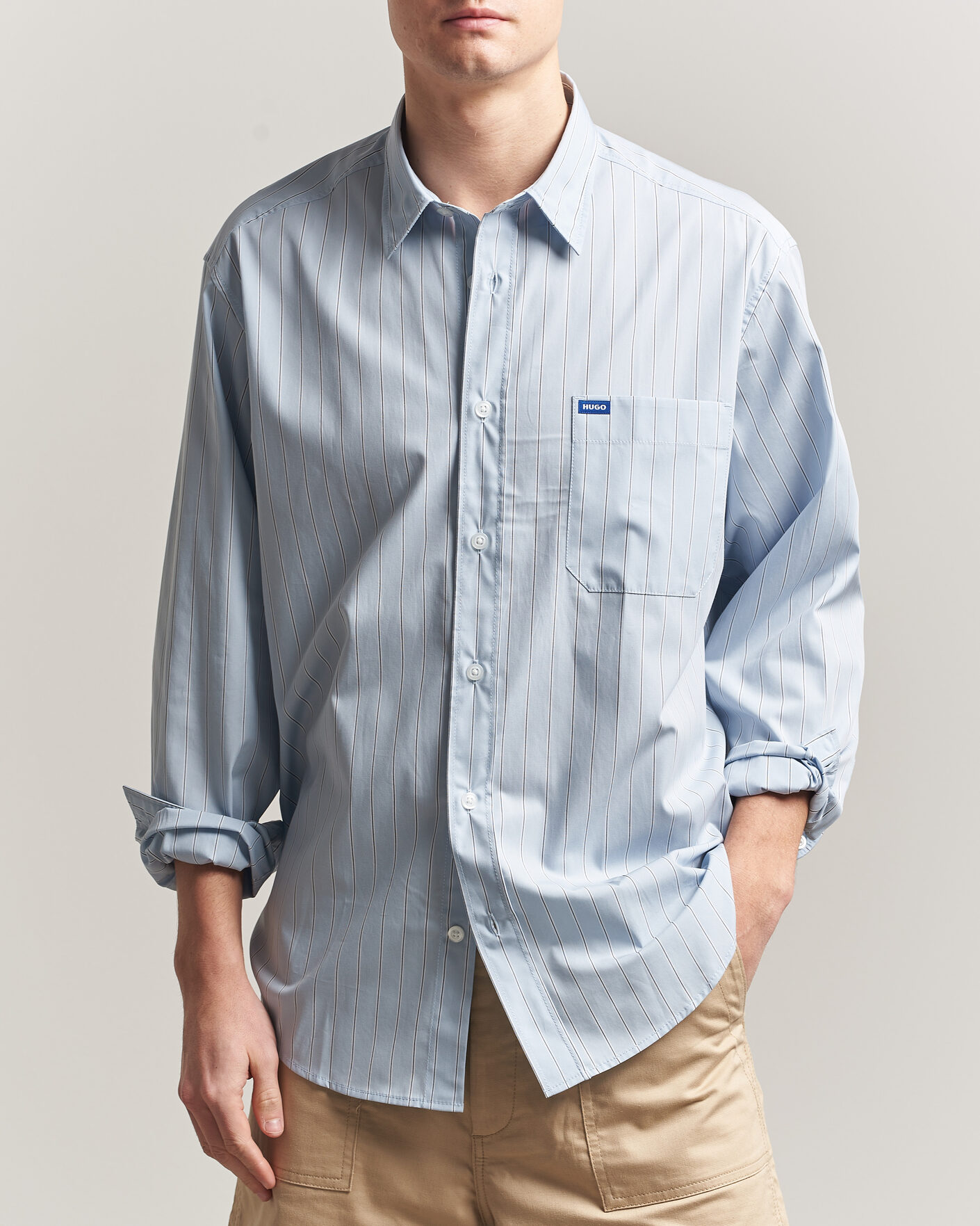 Heren | Overhemden | HUGO | Ebalto Striped Cotton Shirt Open Blue