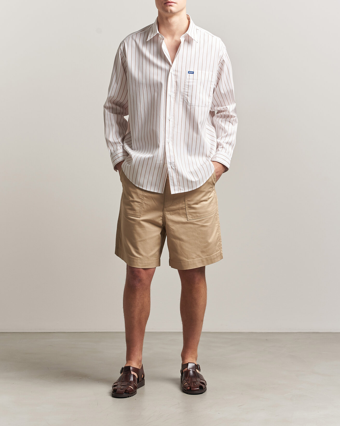 Homme | Chemises | HUGO | Ebalto Striped Cotton Shirt Light Orange