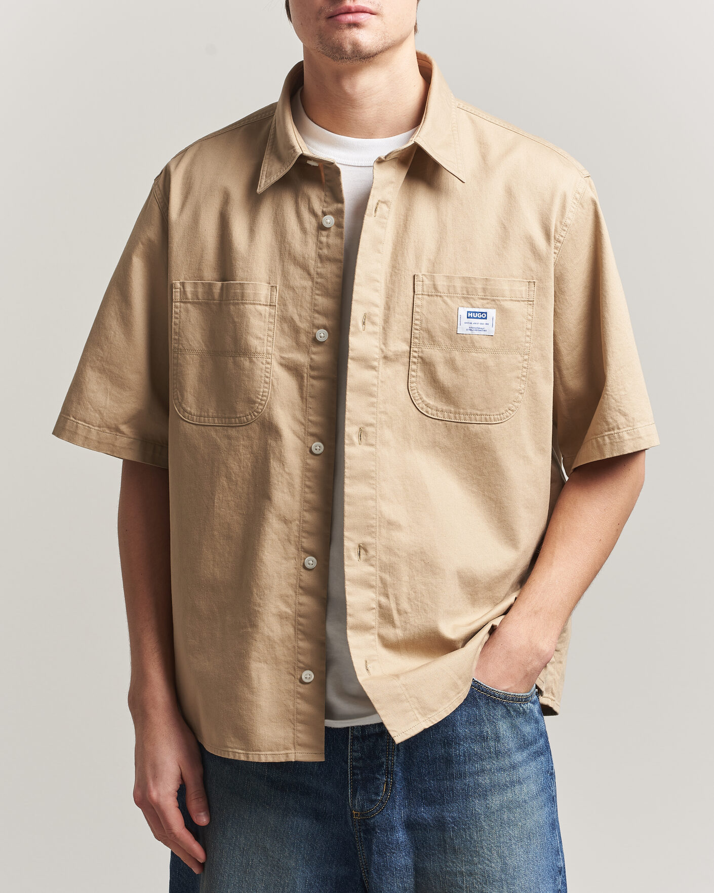 Heren | Overhemden | HUGO | Ebwin Workwear Short Sleeve Shirt Medium Beige