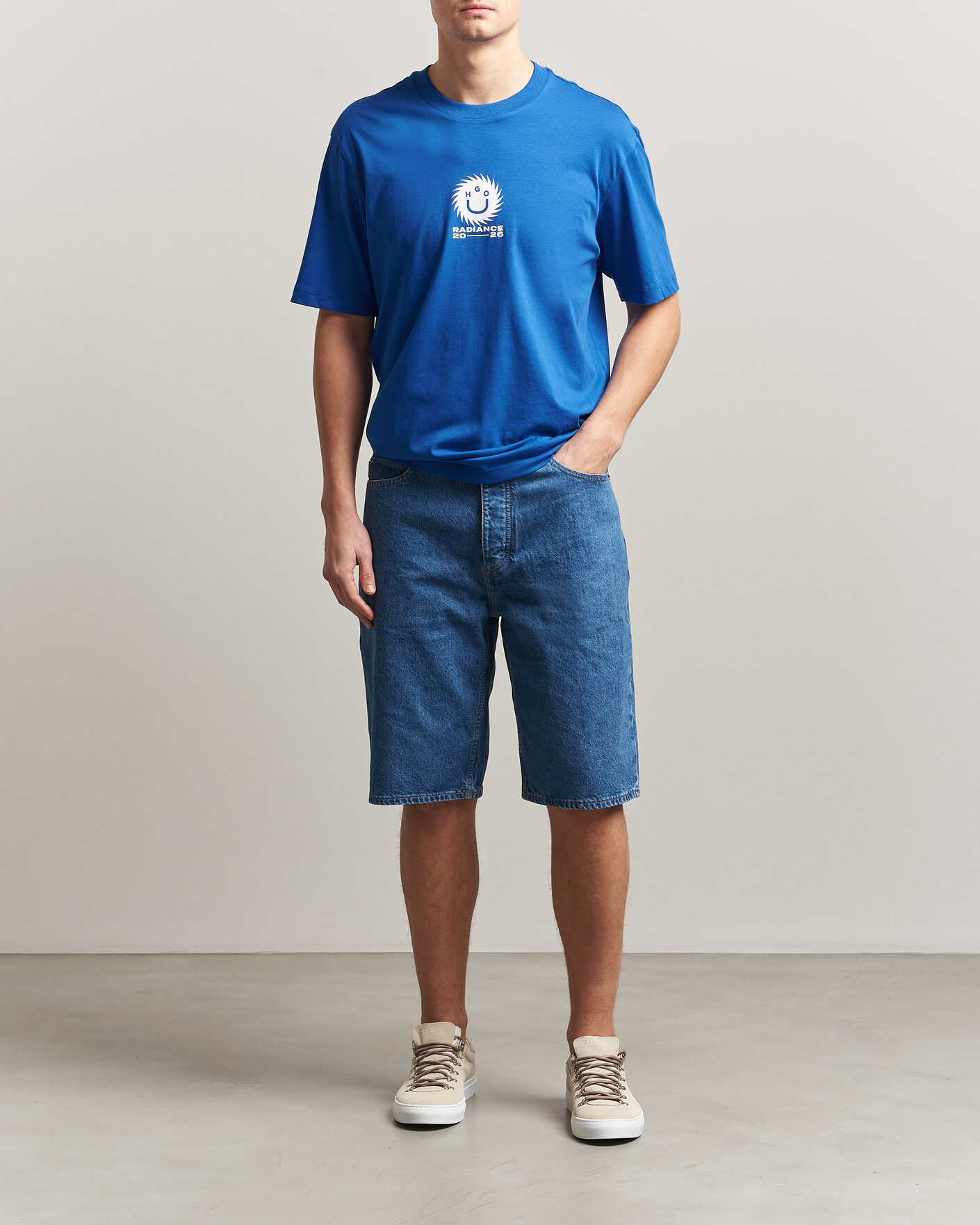 Heren | T-shirts | HUGO | Nunarix Printed Crew Neck T-Shirt Open Blue