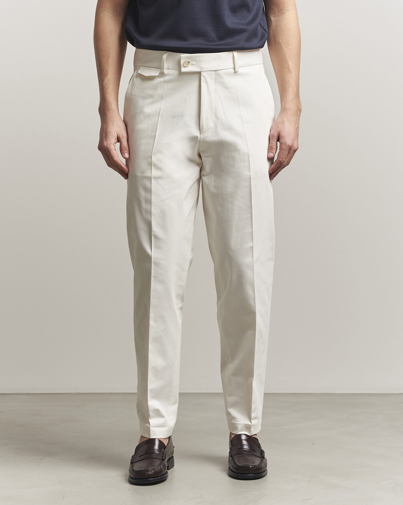 Heren | Broeken | BOSS CAMEL | Peet Cotton Pleated Trousers Open White