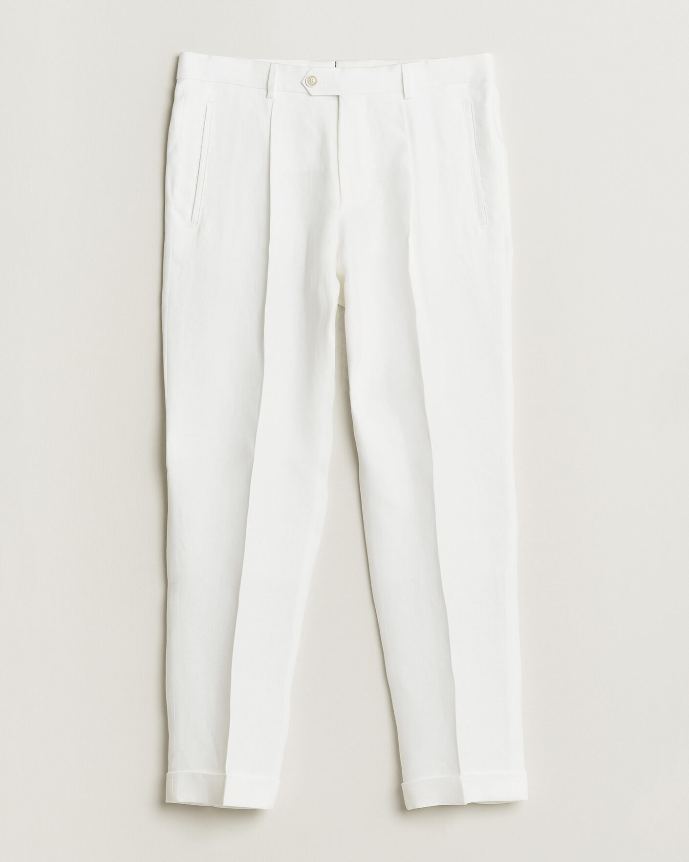 Heren | Broeken | BOSS CAMEL | Peet Linen Pleated Trousers White