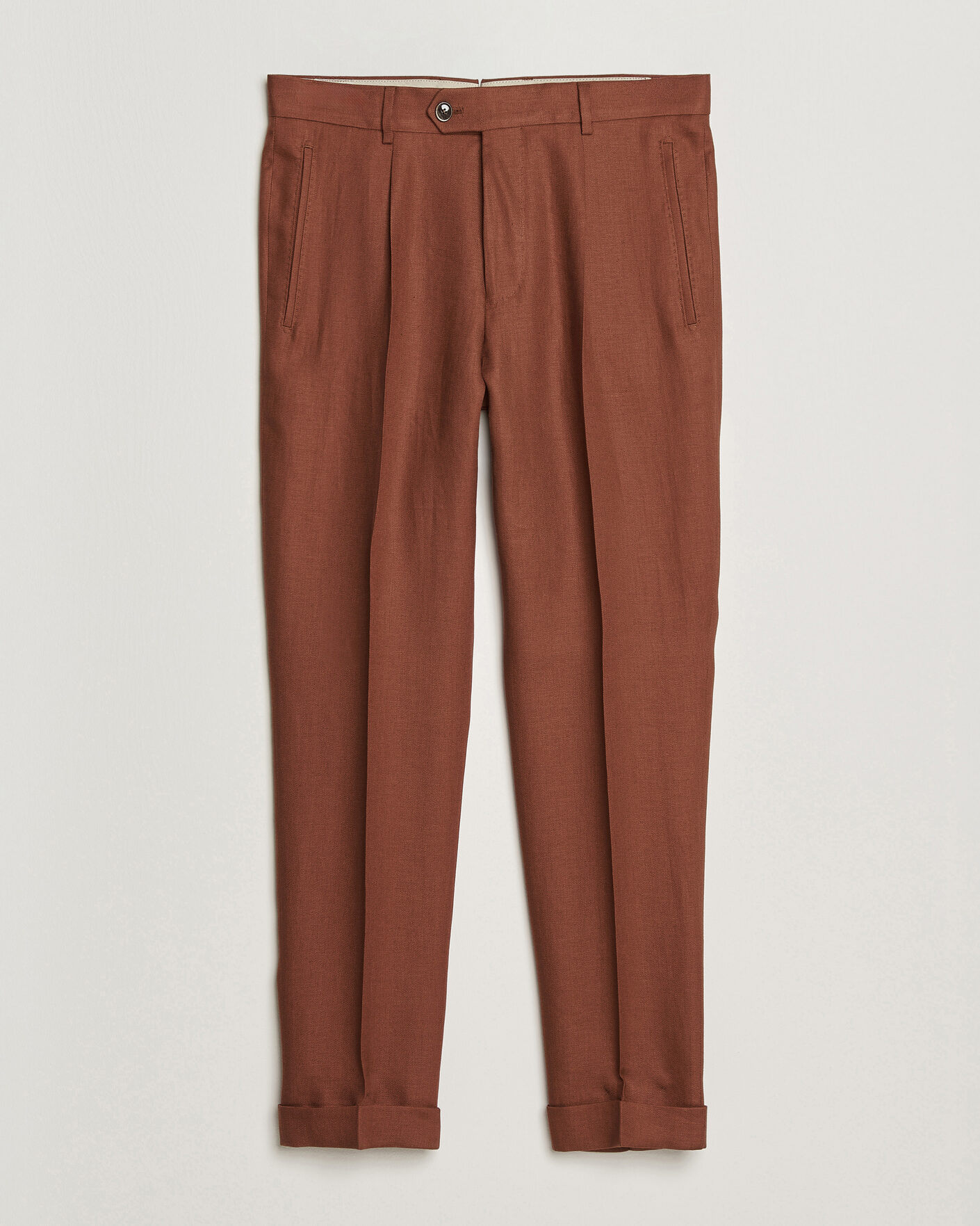 Heren | Broeken | BOSS CAMEL | Peet Linen Pleated Trousers Rust