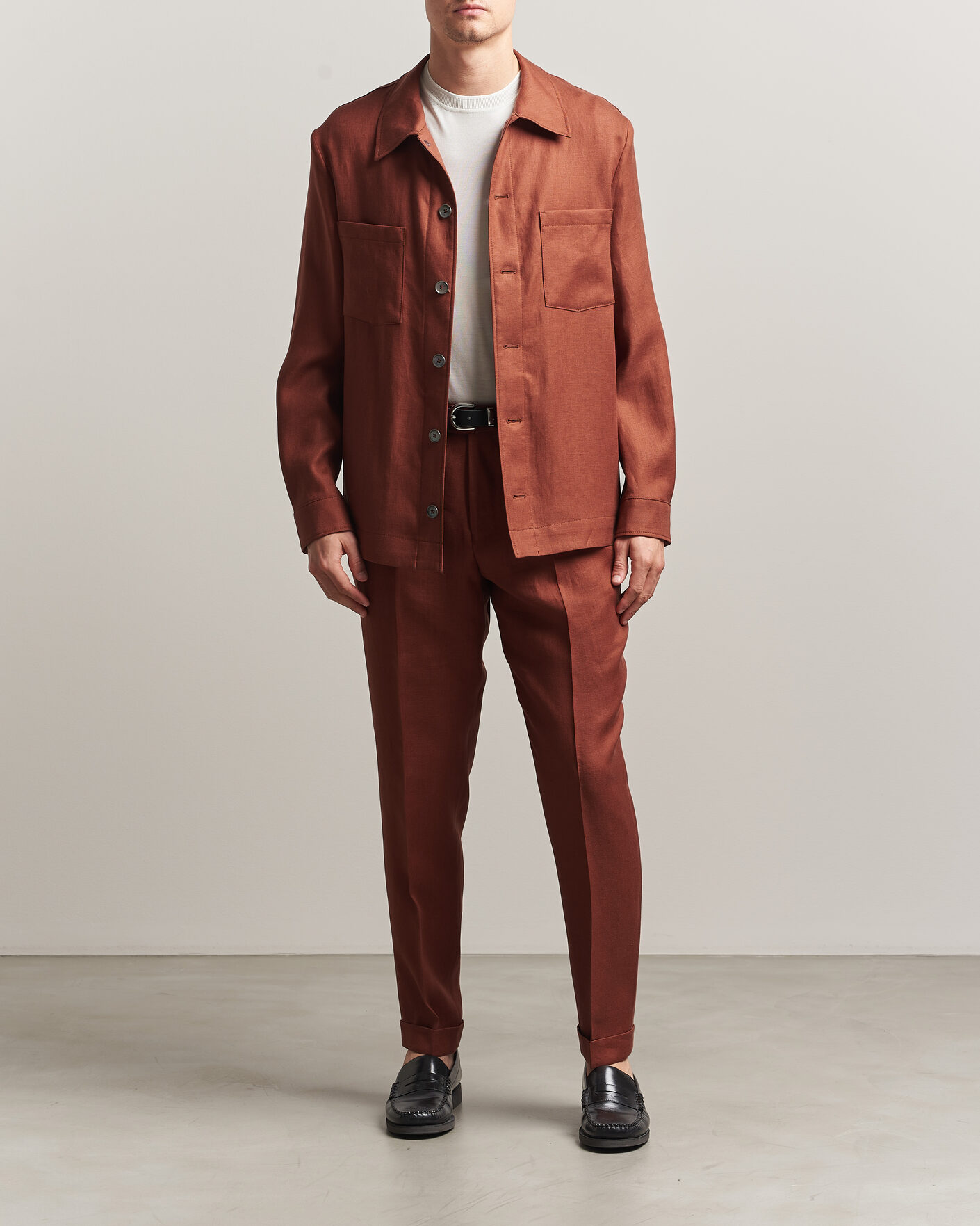 Heren | Broeken | BOSS CAMEL | Peet Linen Pleated Trousers Rust