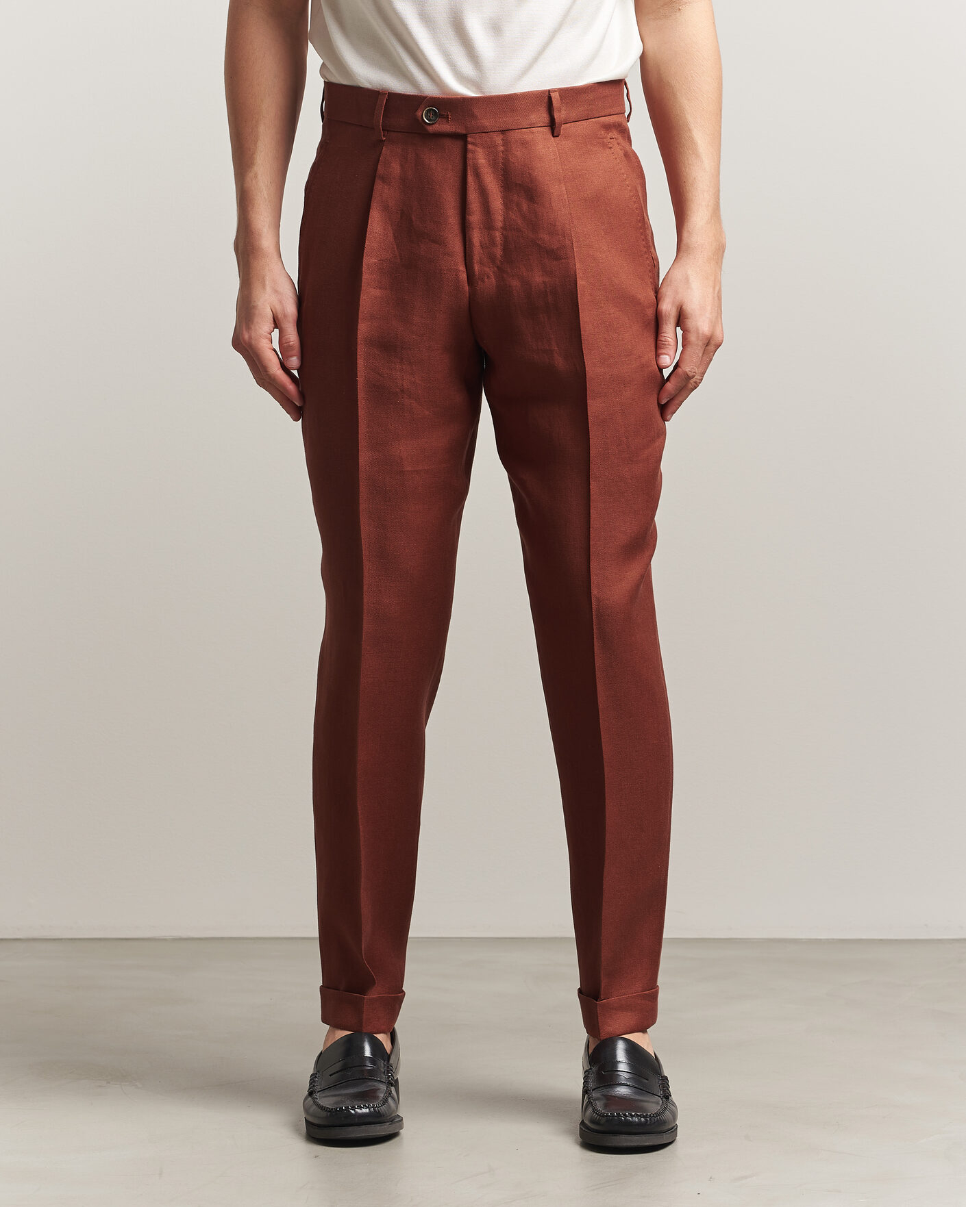 Heren | Broeken | BOSS CAMEL | Peet Linen Pleated Trousers Rust