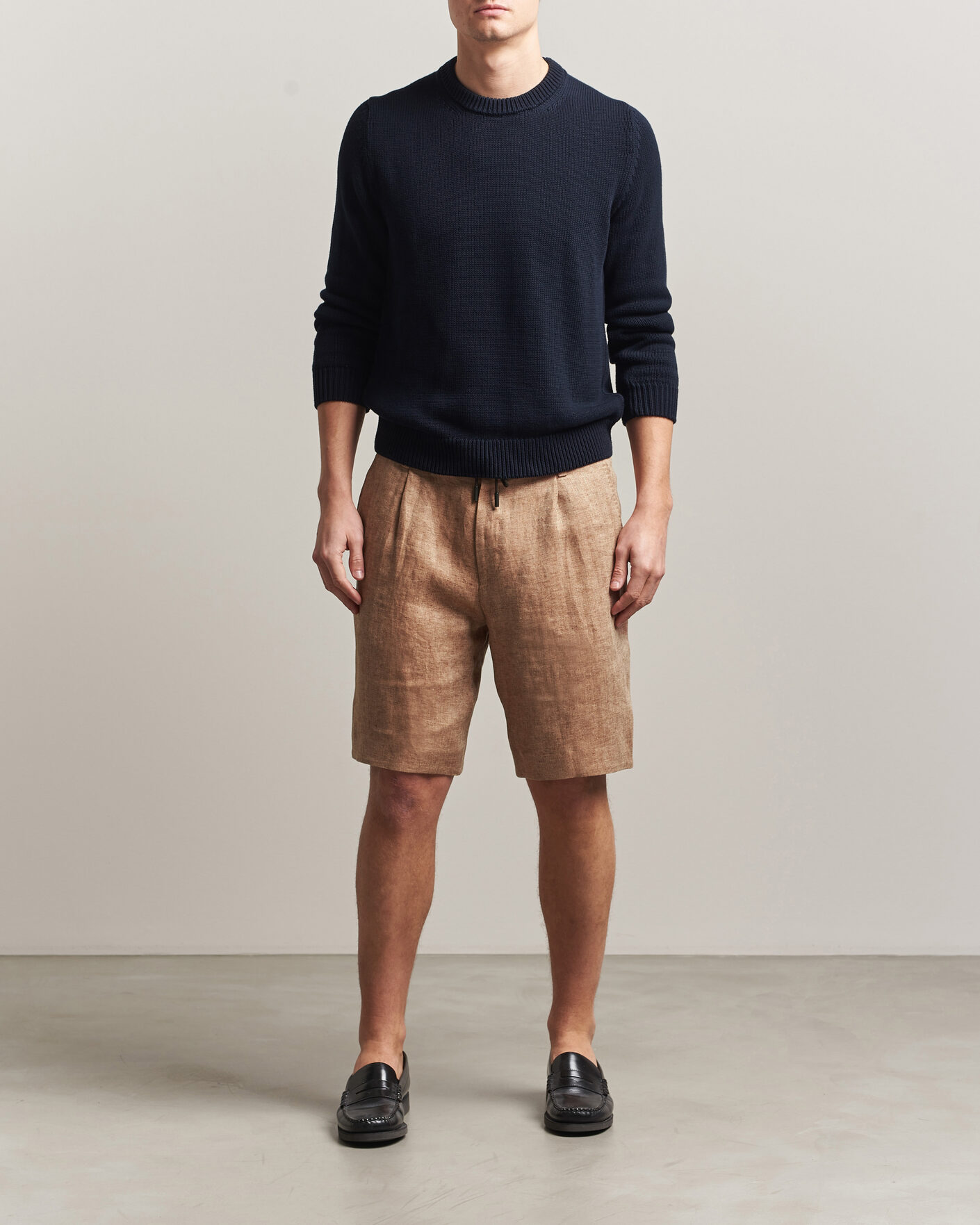 Heren | Korte broek | BOSS CAMEL | Peet Linen Drawstring Shorts Medium Beige