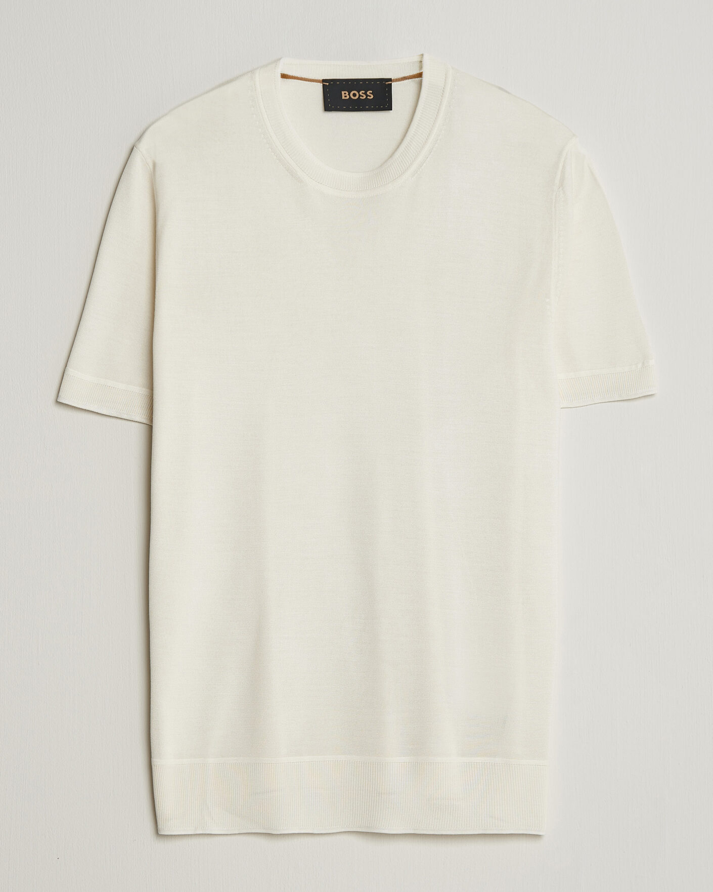 Heren | T-shirts | BOSS CAMEL | Nottano Silk Knitted T-Shirt Open White