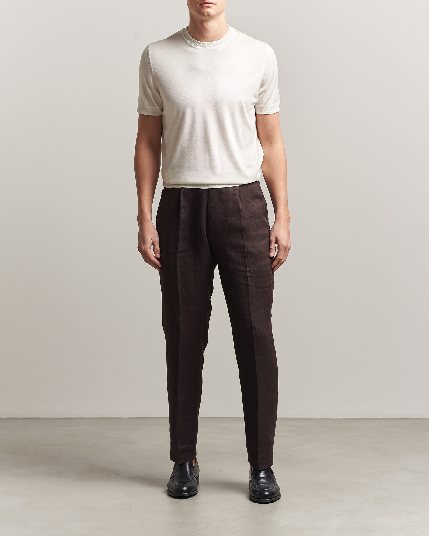 Heren | T-shirts | BOSS CAMEL | Nottano Silk Knitted T-Shirt Open White