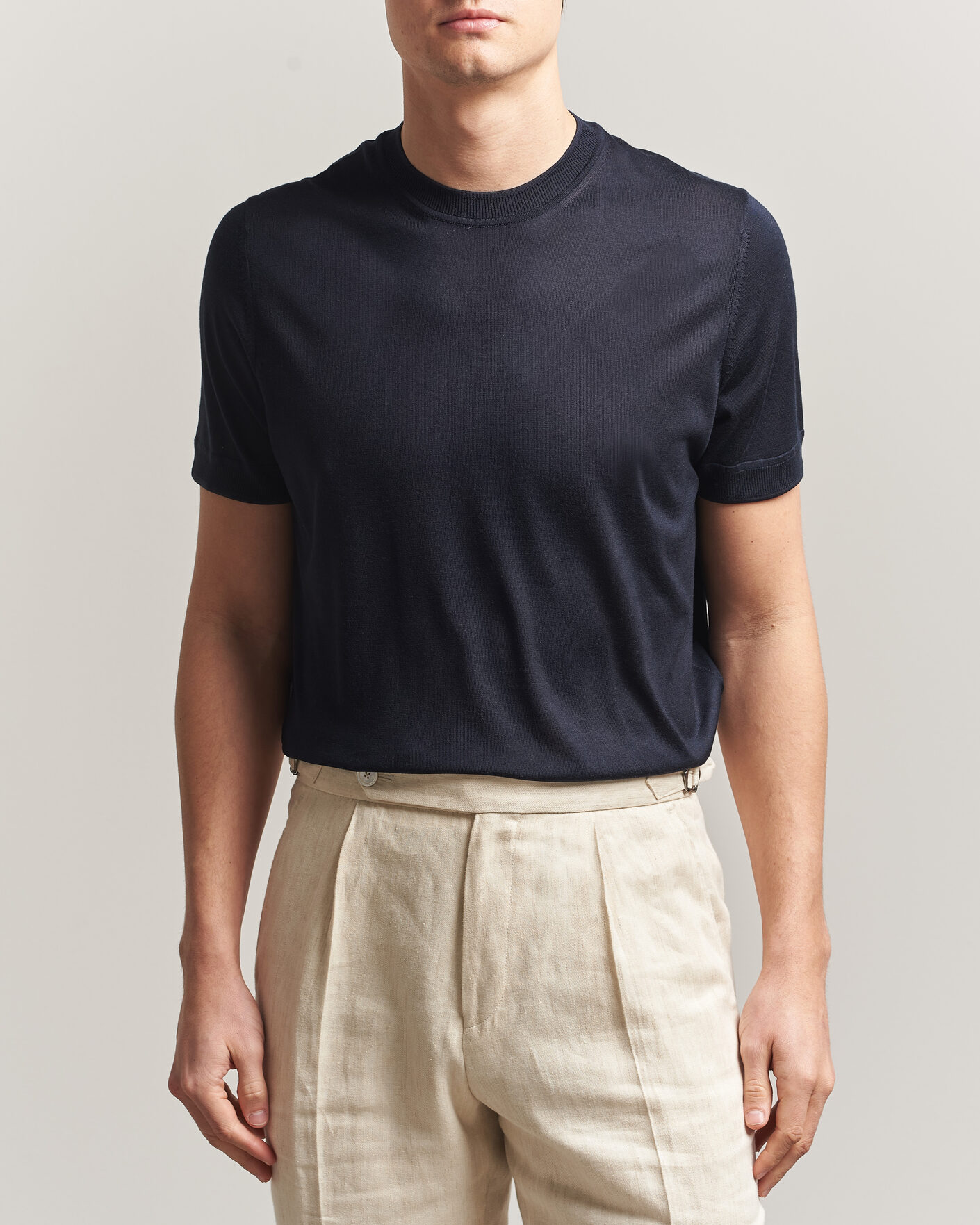 Homme | T-shirts | BOSS CAMEL | Nottano Silk Knitted T-Shirt Dark Blue
