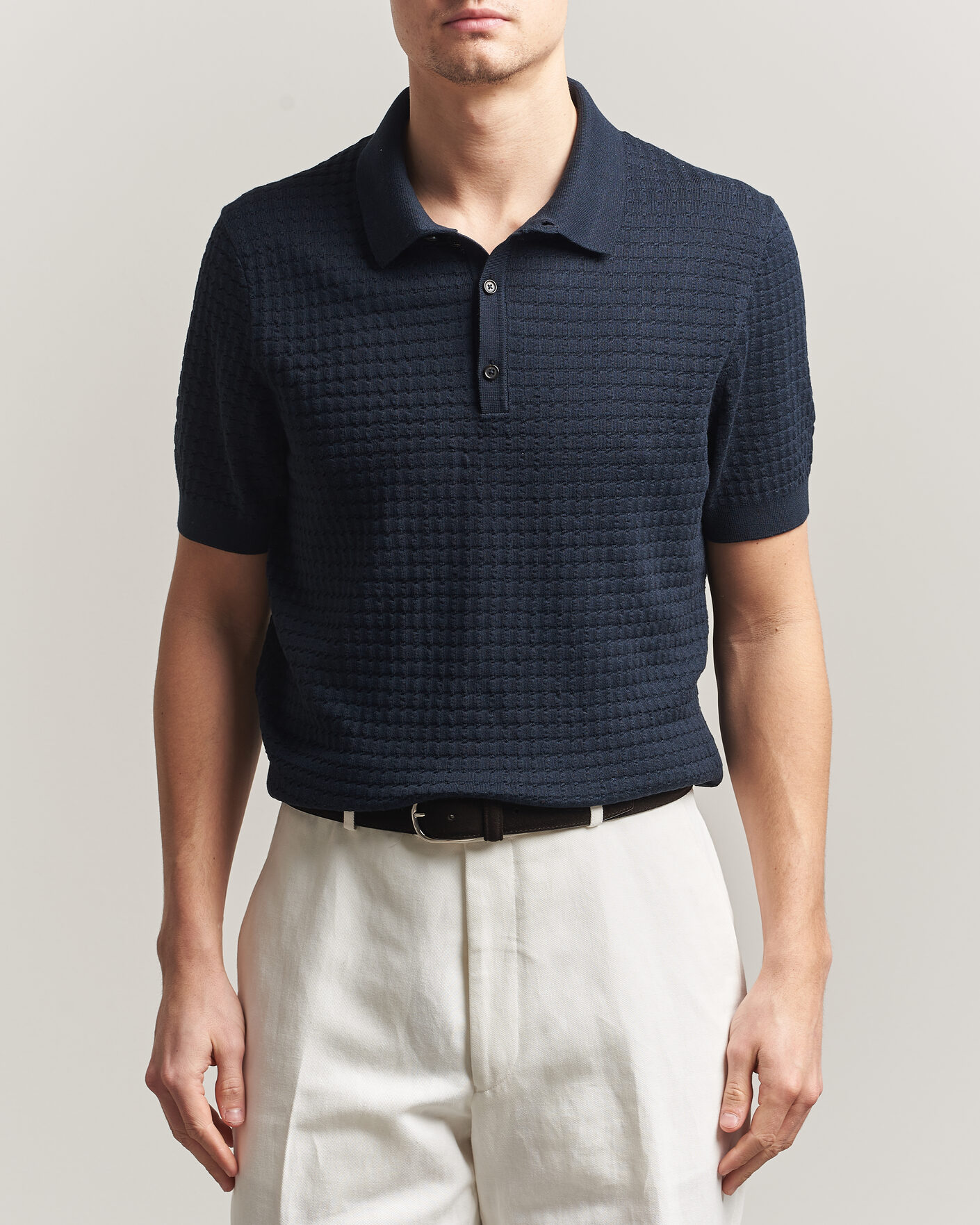 Heren | Polo's | BOSS CAMEL | Nadalione Silk/Cotton Knitted Polo Dark Blue
