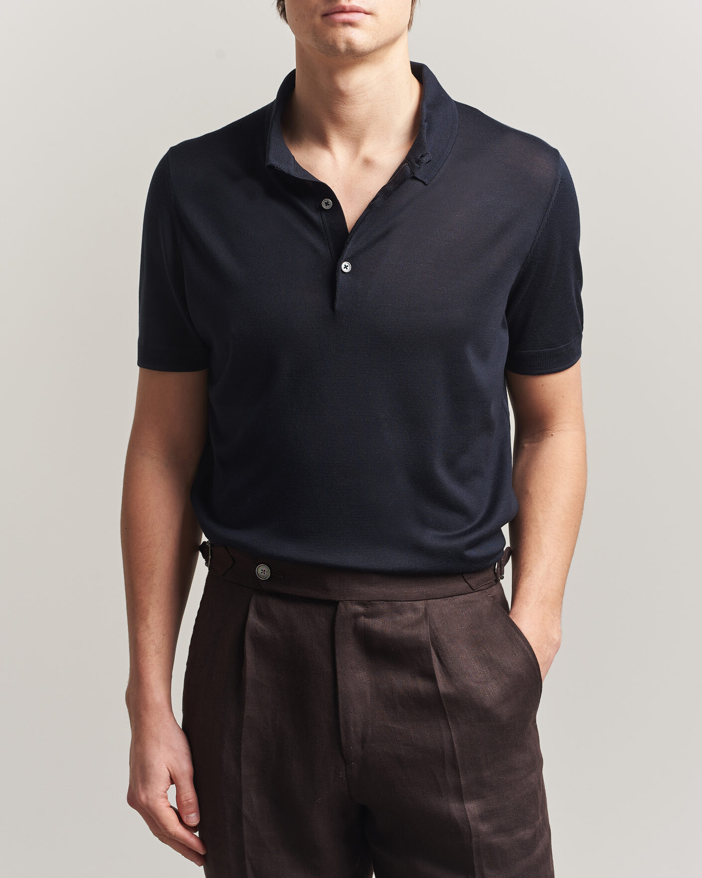 Heren | Polo's | BOSS CAMEL | Novo Silk Knitted Polo Dark Blue