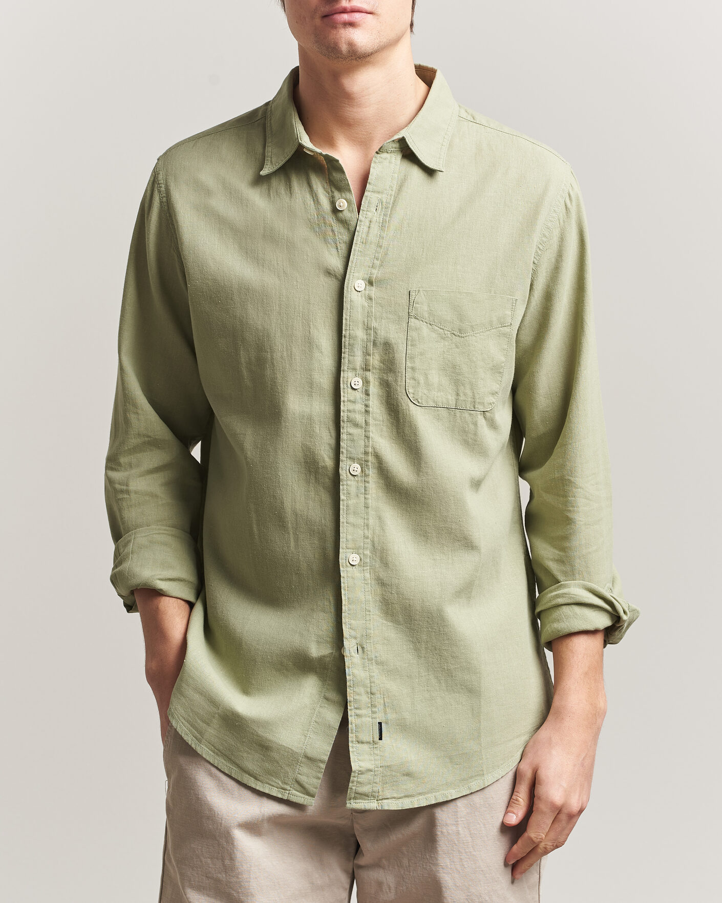 Heren | Overhemden | Dockers | Slim Linen/Cotton Shirt Tea