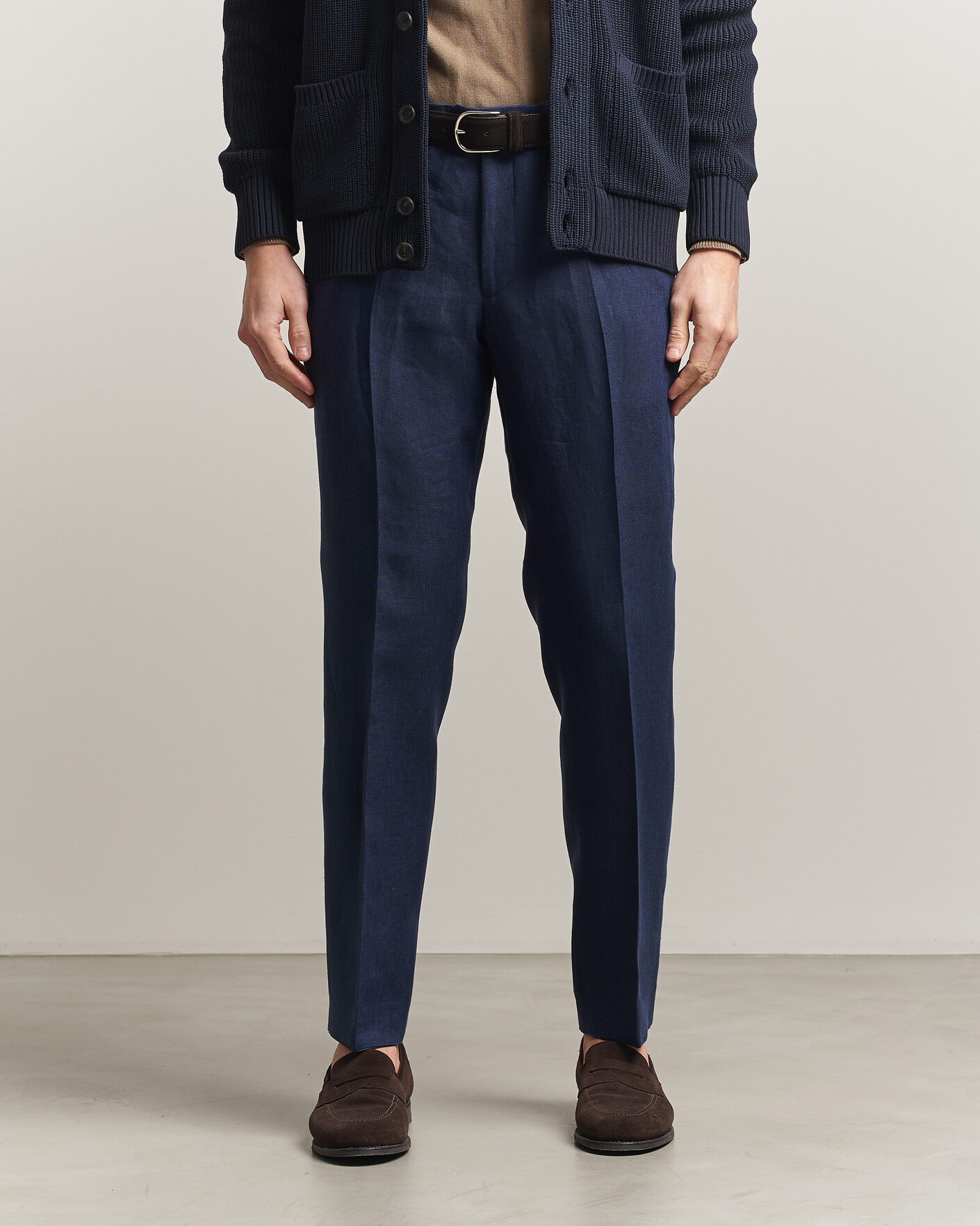 Heren | Broeken | Oscar Jacobson | Dandy Linen Trousers Navy