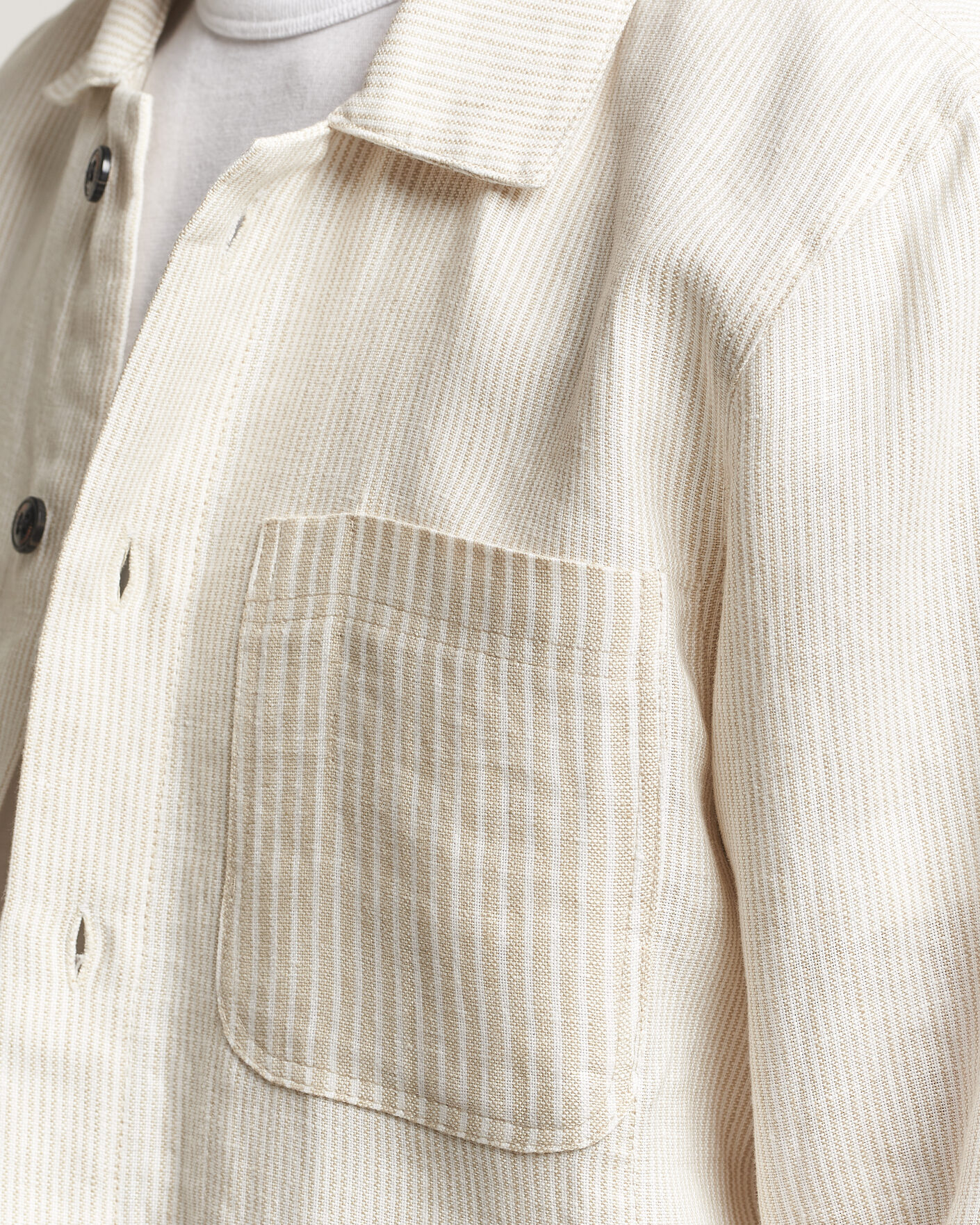 Heren | Overhemden | Peregrine | Windsor Linen Shacket Beige Stripe