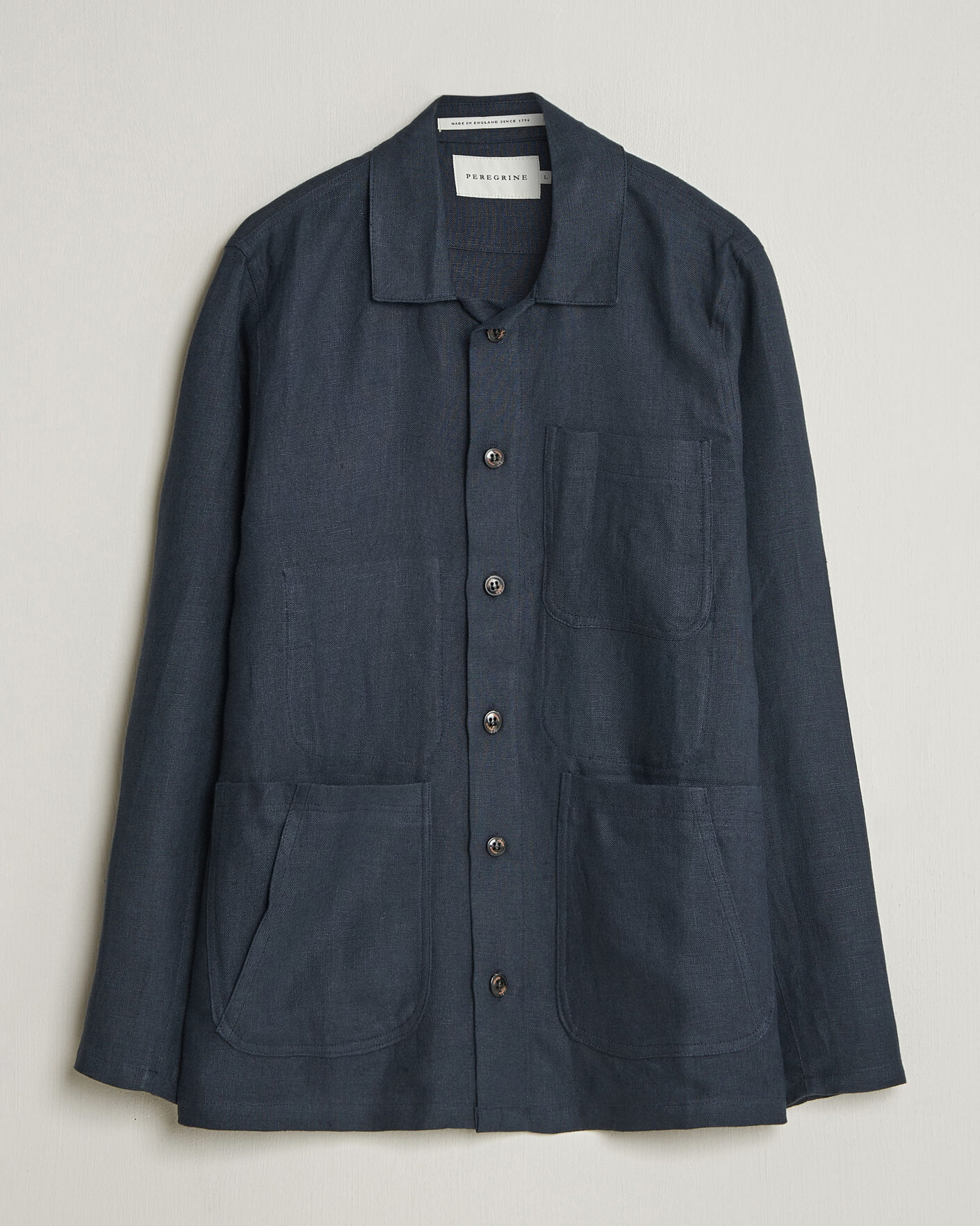 Heren | Overhemden | Peregrine | Windsor Linen Shacket Navy Stripe