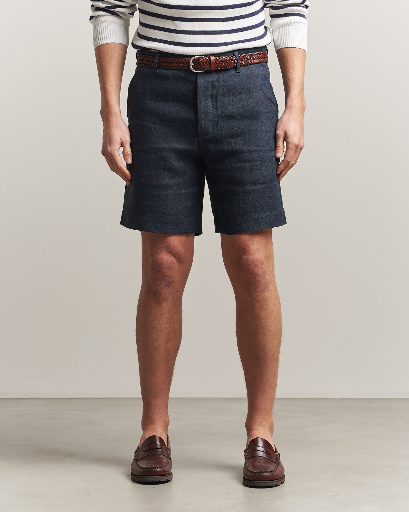Heren | Korte broek | Peregrine | Windsor Linen Shorts Navy Stripe