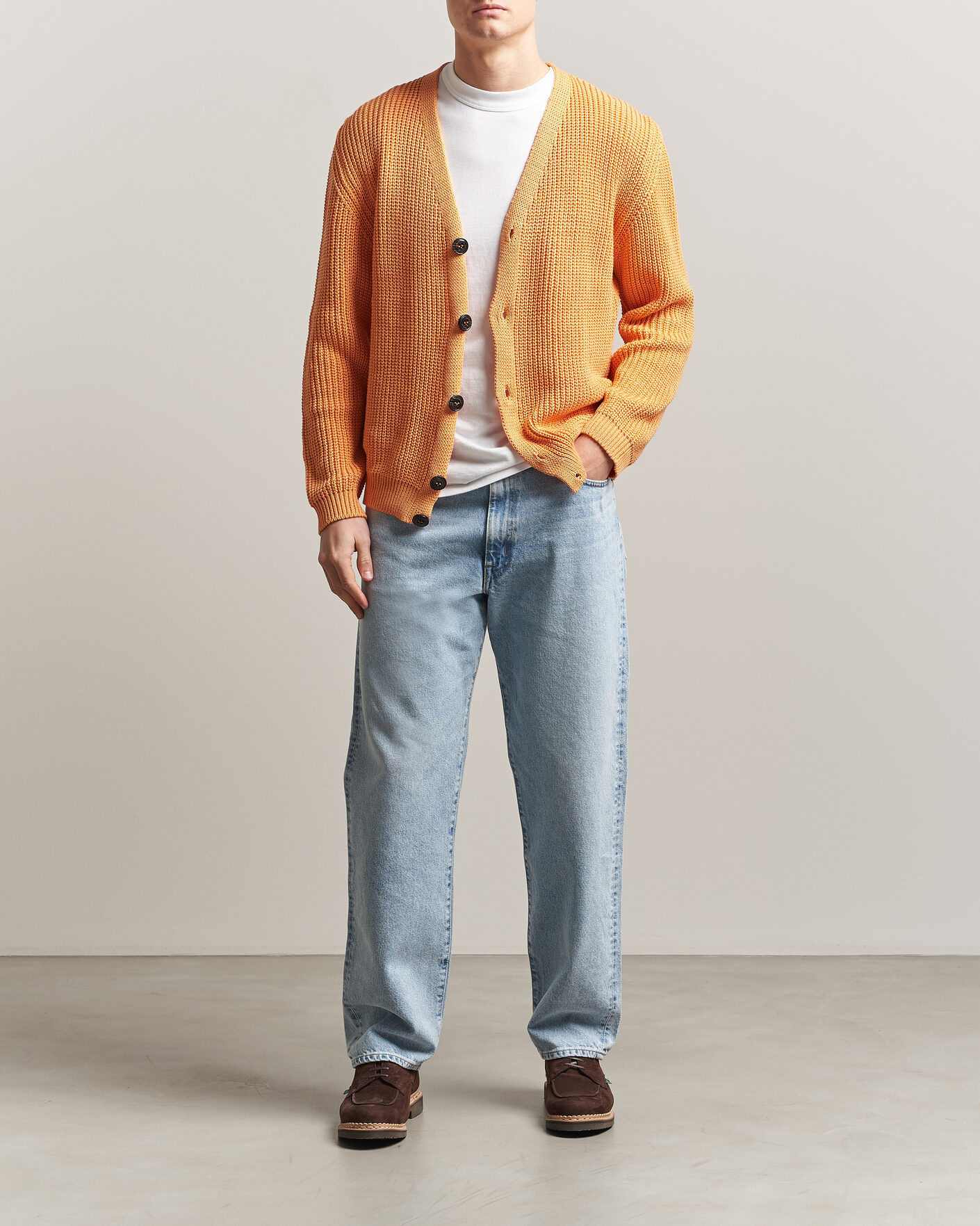 Heren | Truien | Peregrine | River Cotton Cardigan Apricot
