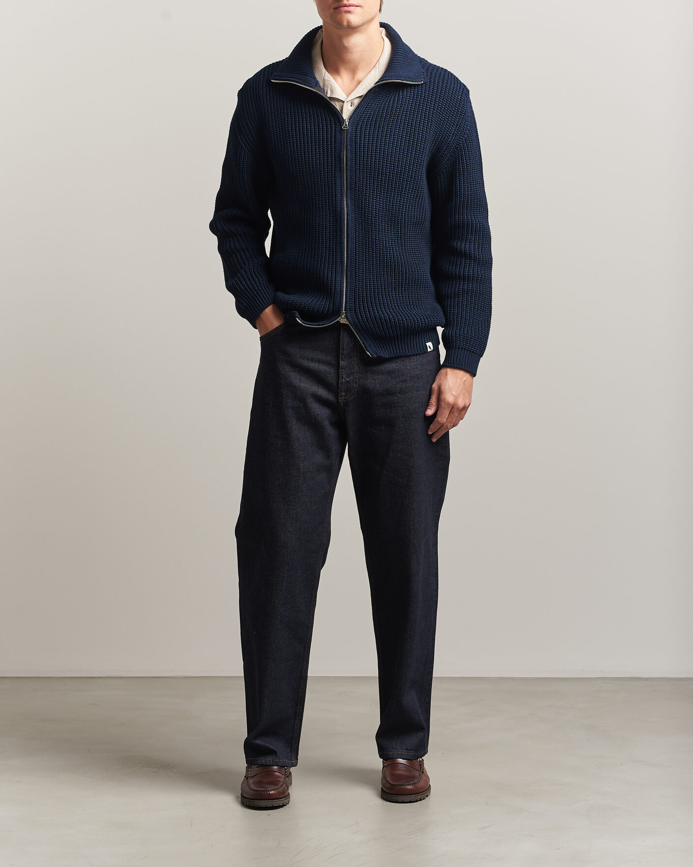 Homme | Pulls Et Tricots | Peregrine | River Cotton Zip Cardigan Navy