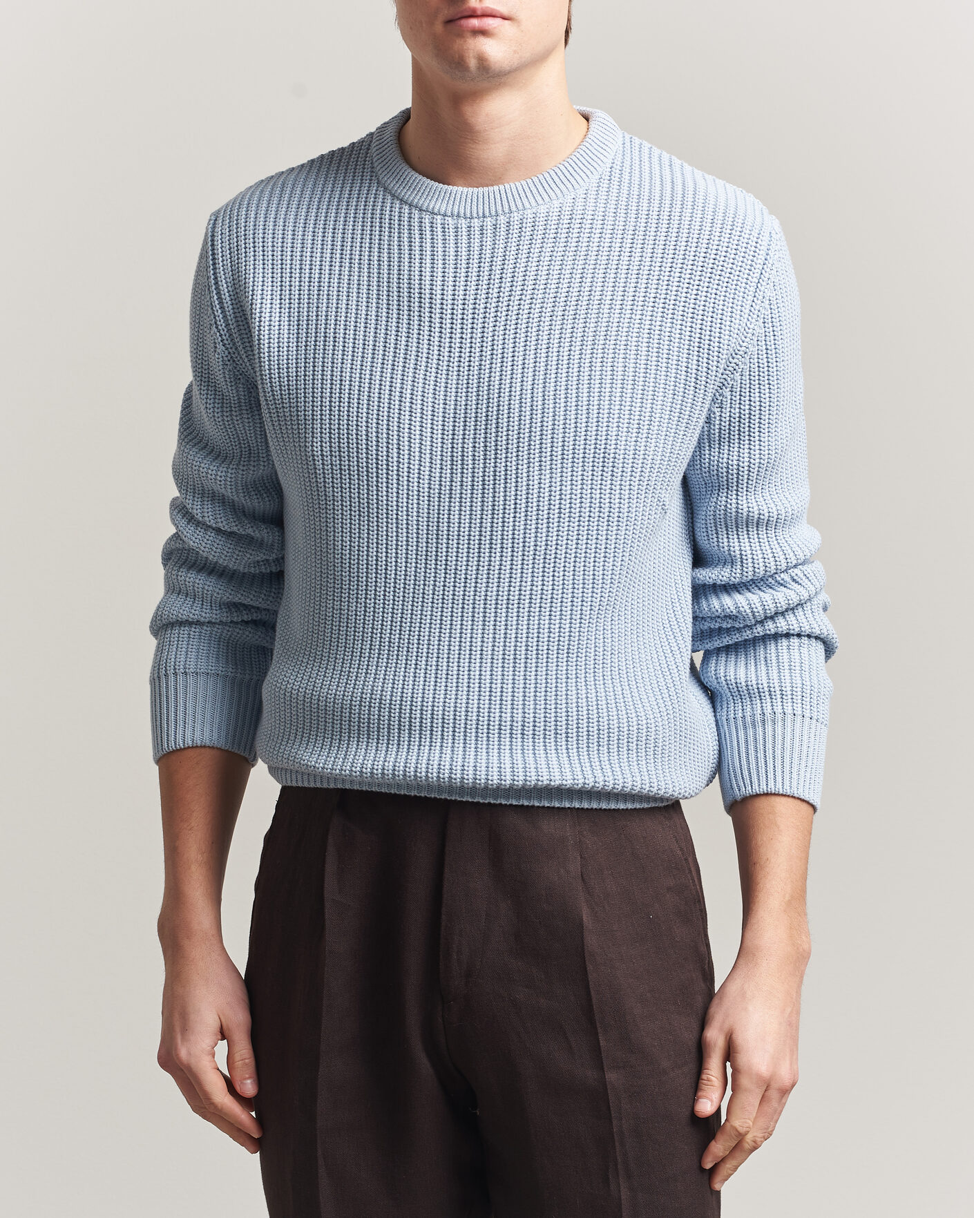 Homme | Pulls Et Tricots | Morgano | Supersoft Egyptian Cotton Fisher Man Crew Light Blue