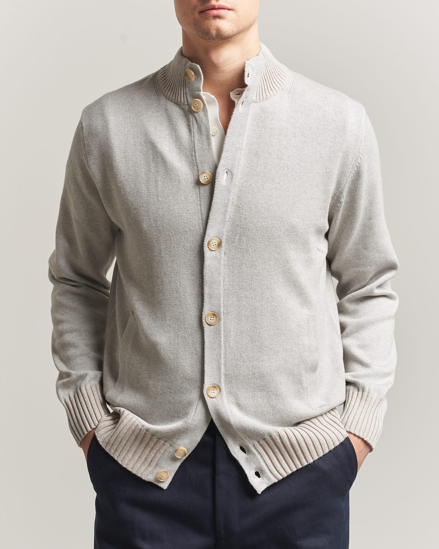 Homme | Pulls Et Tricots | Morgano | Cotton/Cashmere Knitted Cardigan Light Grey