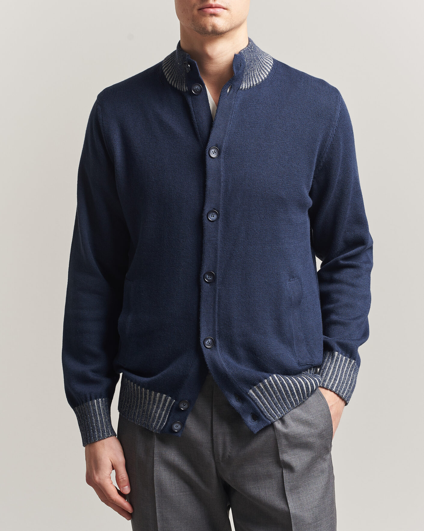 Homme | Pulls Et Tricots | Morgano | Cotton/Cashmere Knitted Cardigan Navy