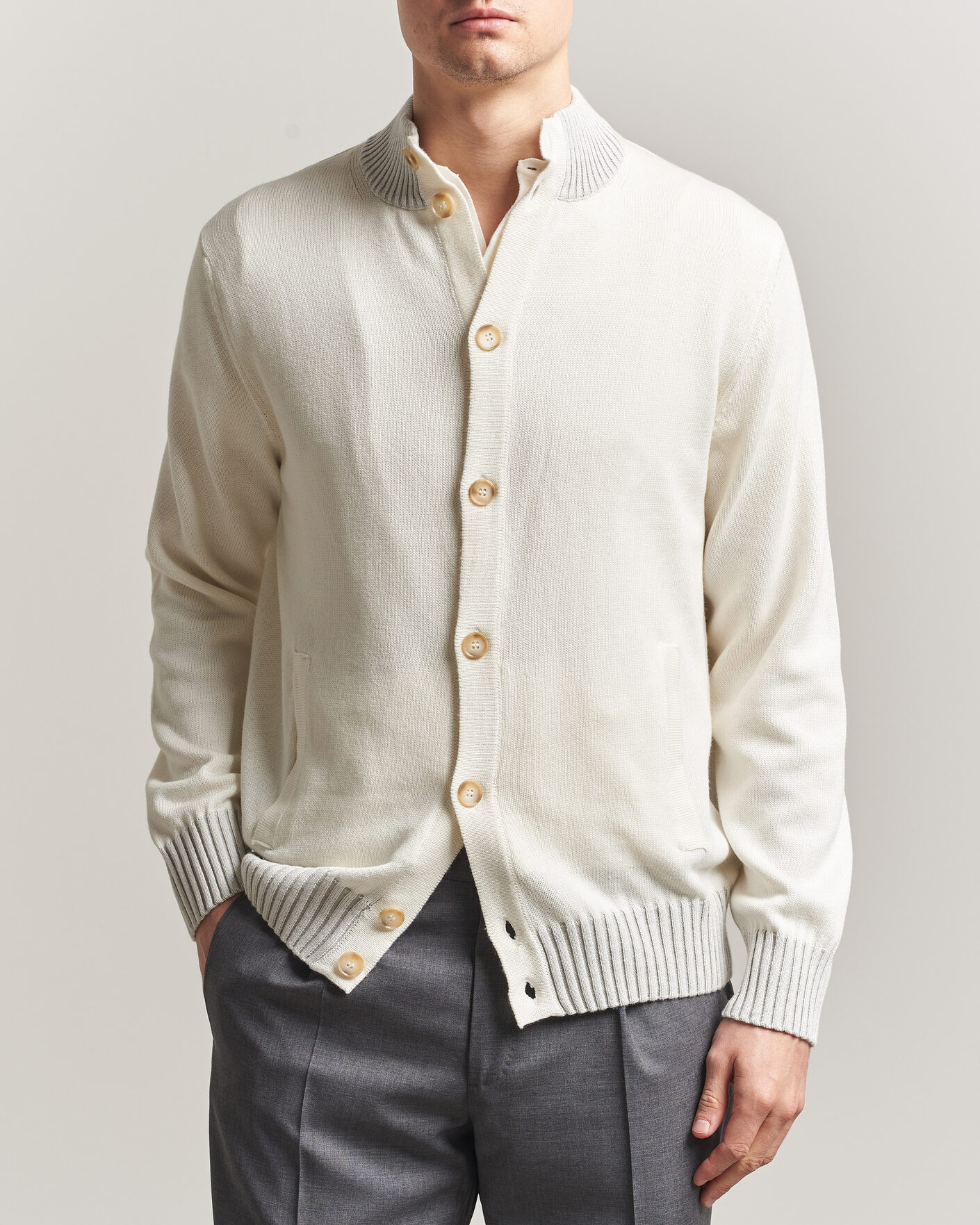 Heren | Truien | Morgano | Cotton/Cashmere Knitted Cardigan Cream