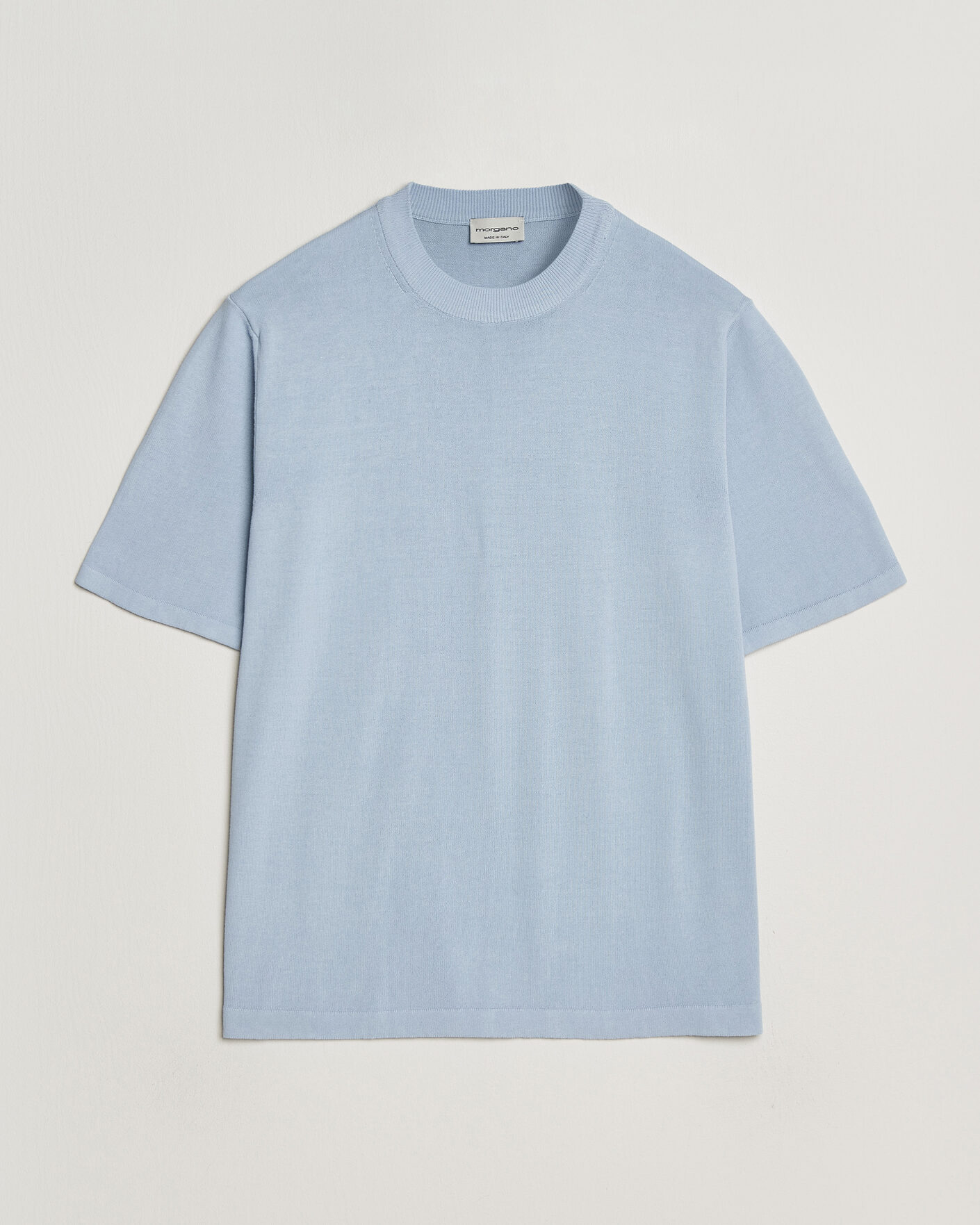 Heren | T-shirts | Morgano | Knitted Cotton Crepe T-Shirt Light Blue