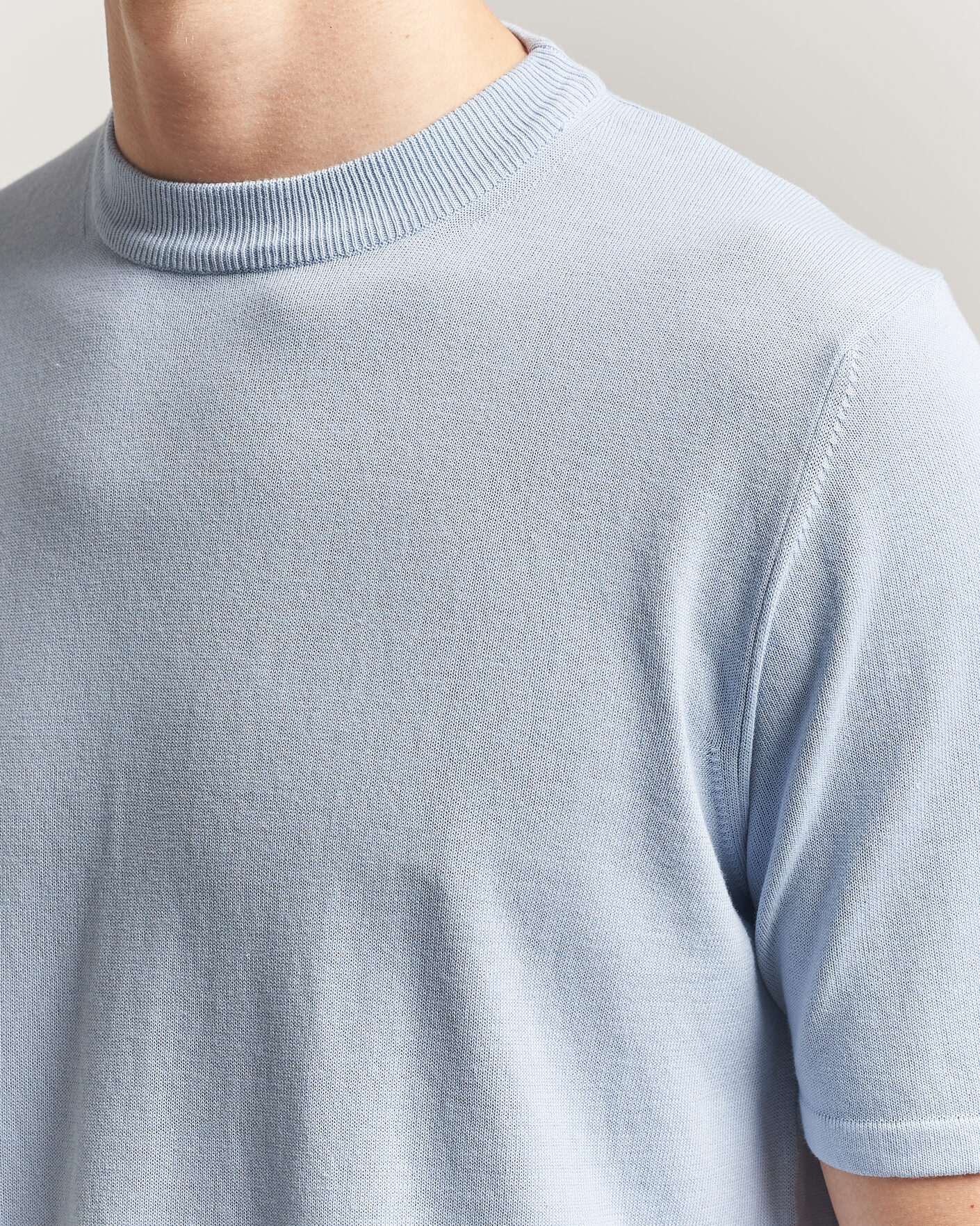 Heren | T-shirts | Morgano | Knitted Cotton Crepe T-Shirt Light Blue