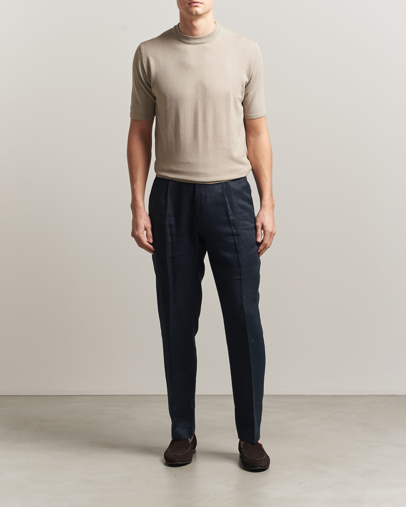 Heren | T-shirts | Morgano | Knitted Cotton Crepe T-Shirt Beige
