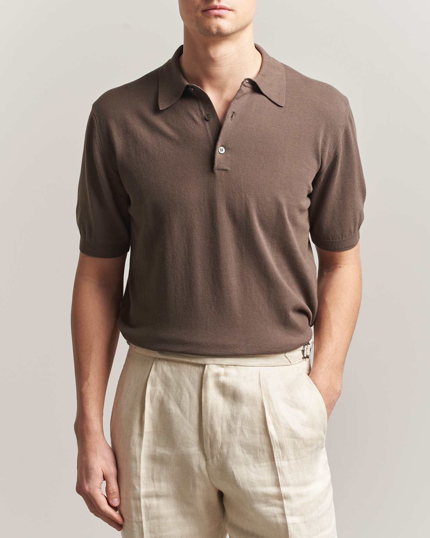 Homme | Polos | Morgano | Knitted Cotton Crepe Polo Brown
