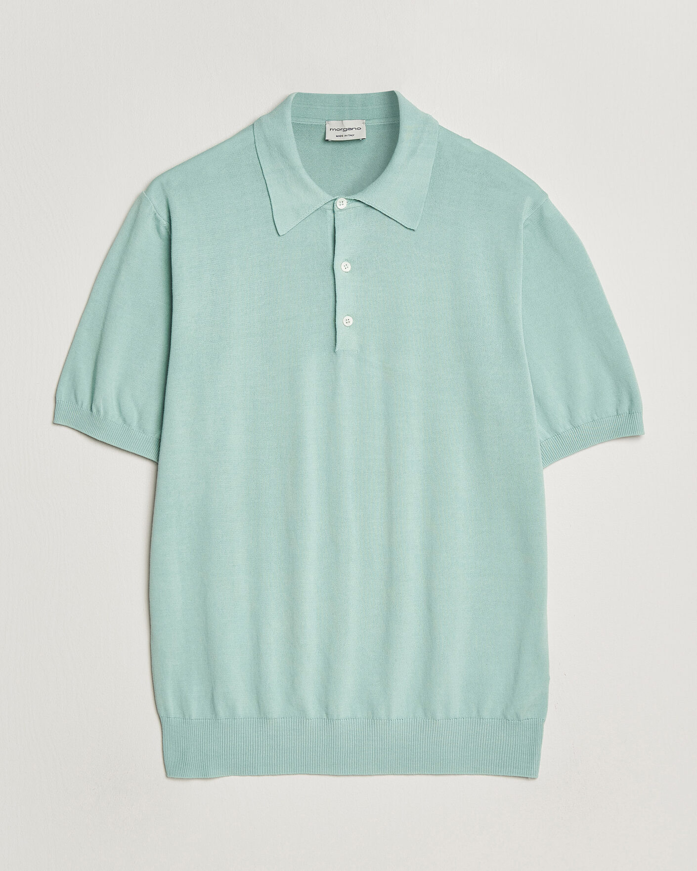 Homme | Polos | Morgano | Knitted Cotton Crepe Polo Light Green