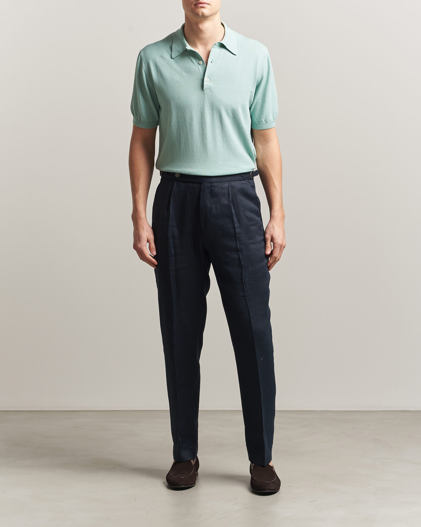 Heren | Polo's | Morgano | Knitted Cotton Crepe Polo Light Green
