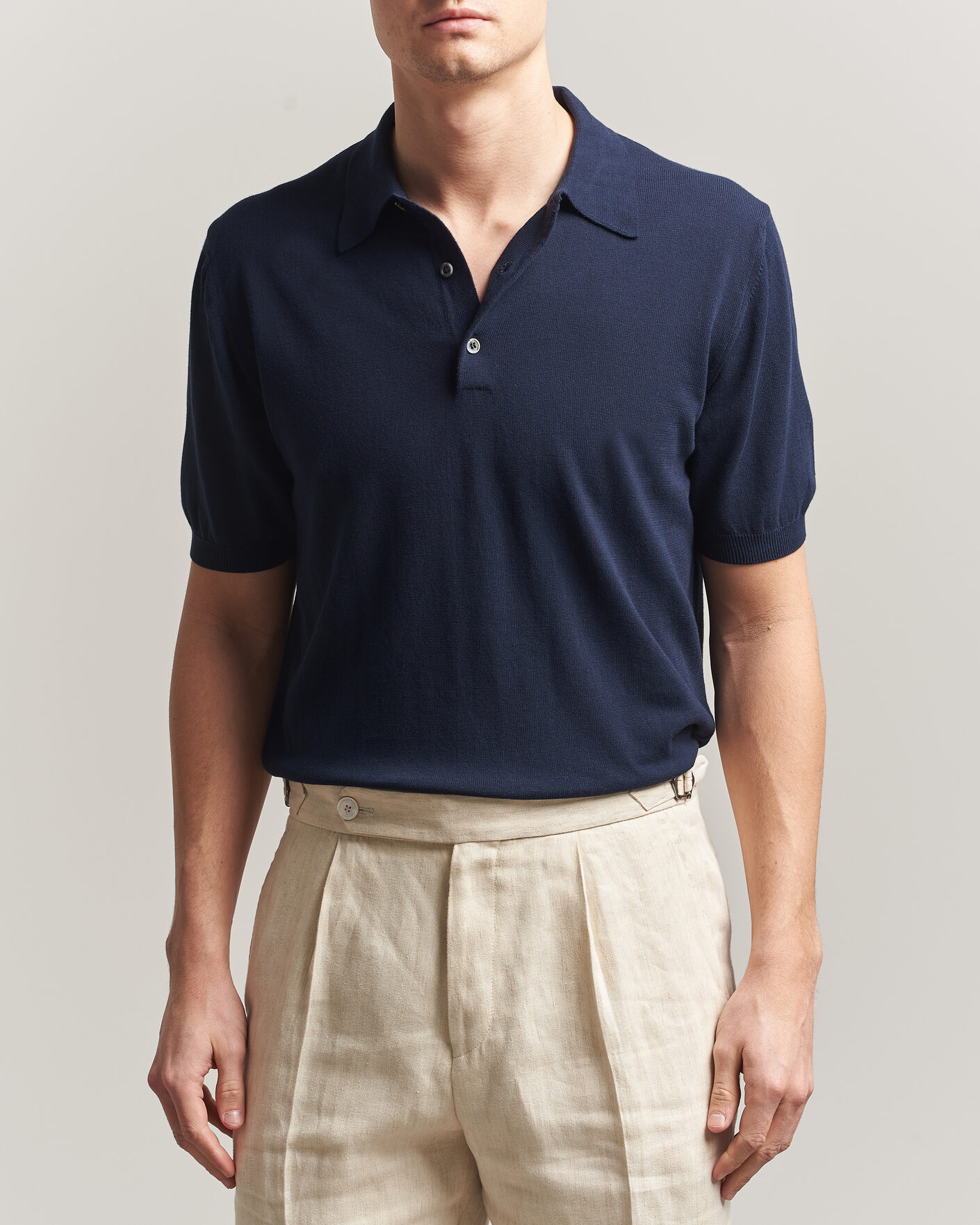 Heren | Polo's | Morgano | Knitted Cotton Crepe Polo Navy