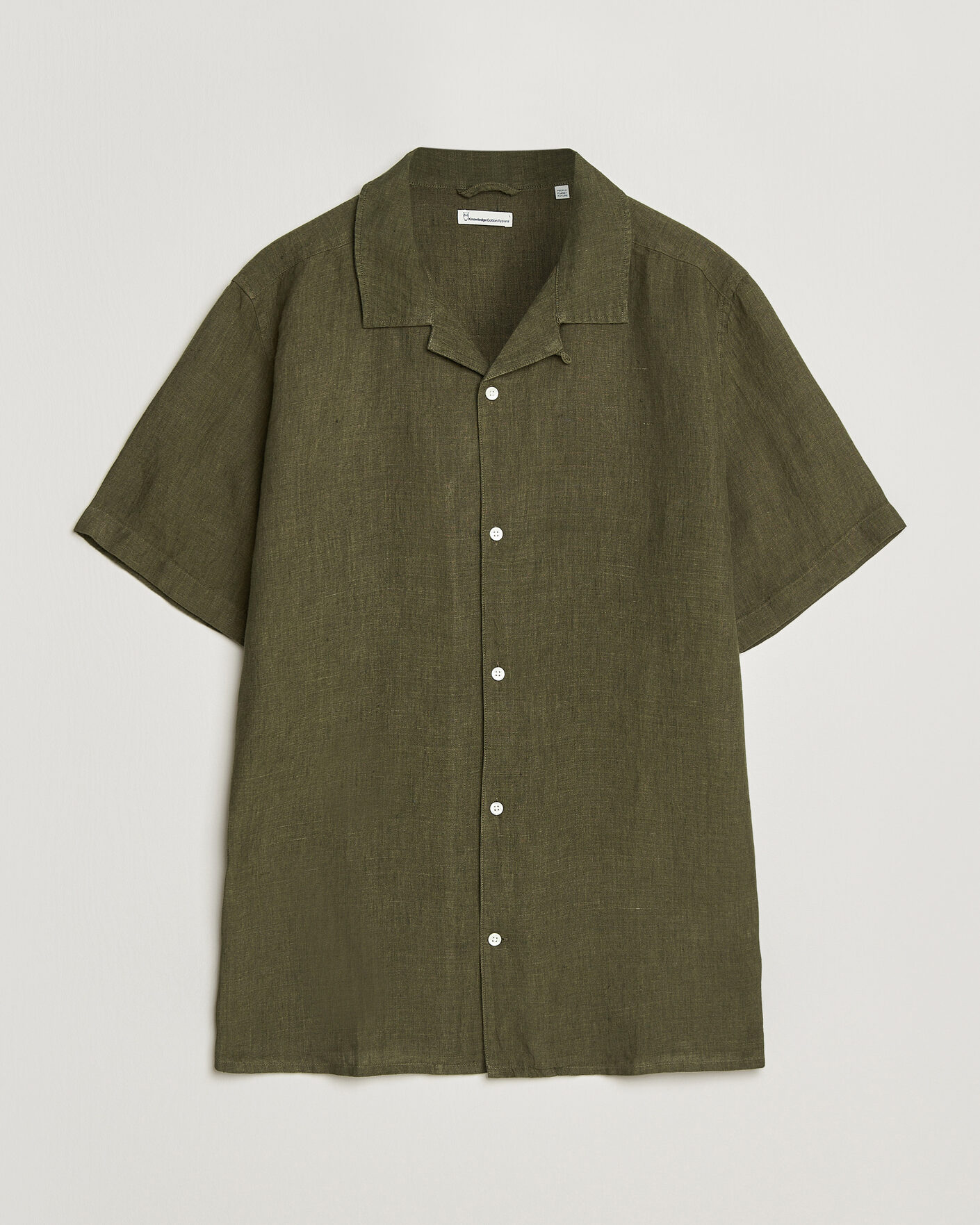 Homme | Chemises | KnowledgeCotton Apparel | Short Sleeve Linen Resort Shirt Burnt Olive
