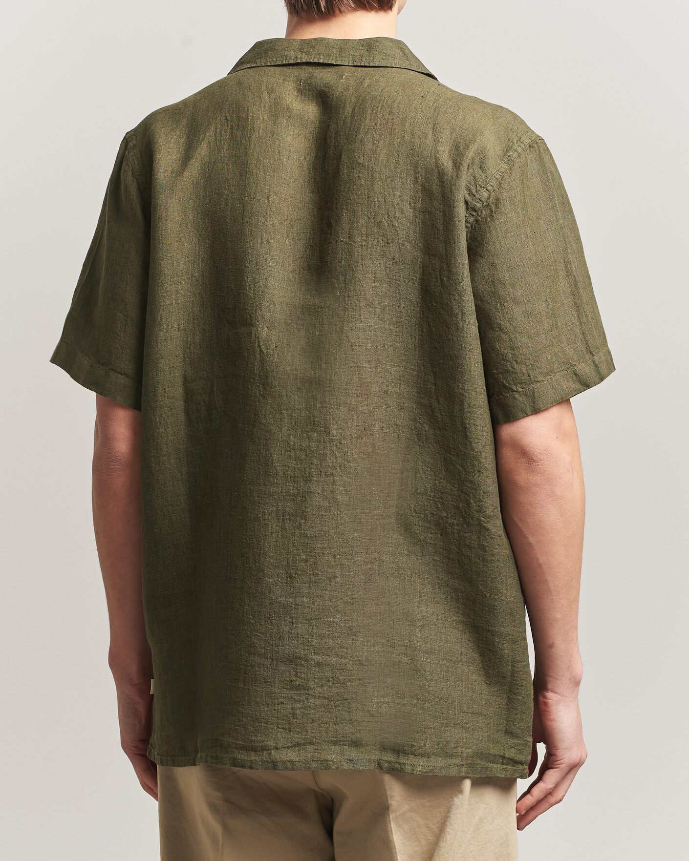 Homme | Chemises | KnowledgeCotton Apparel | Short Sleeve Linen Resort Shirt Burnt Olive