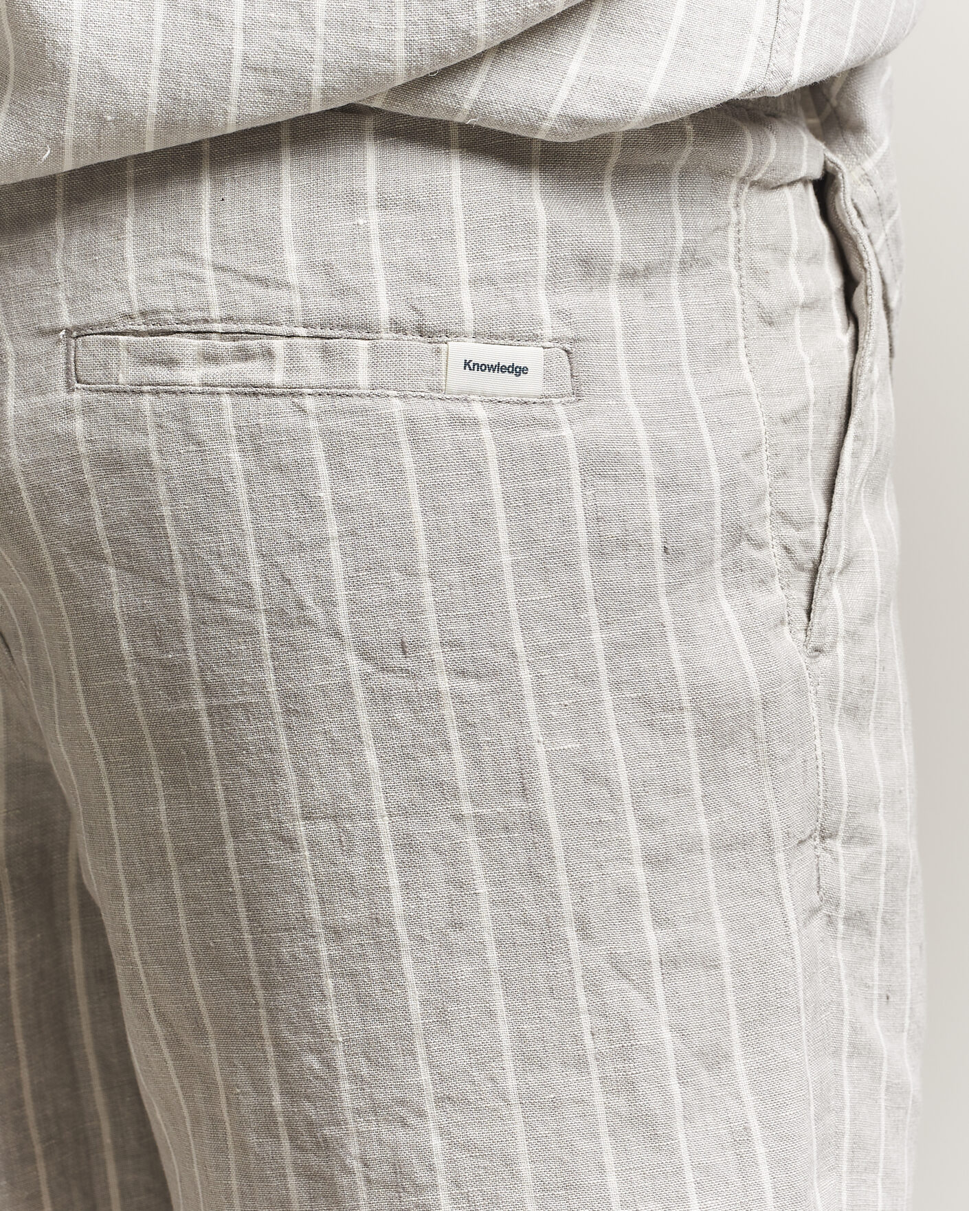 Homme | Shorts | KnowledgeCotton Apparel | Striped Loose Linen Shorts Grey
