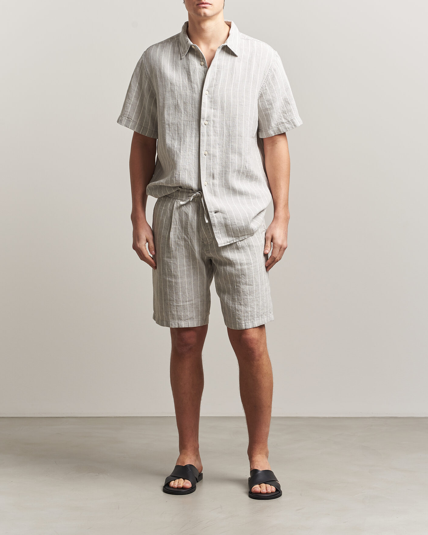 Homme | Chemises | KnowledgeCotton Apparel | Striped Linen Resort Shirt Grey