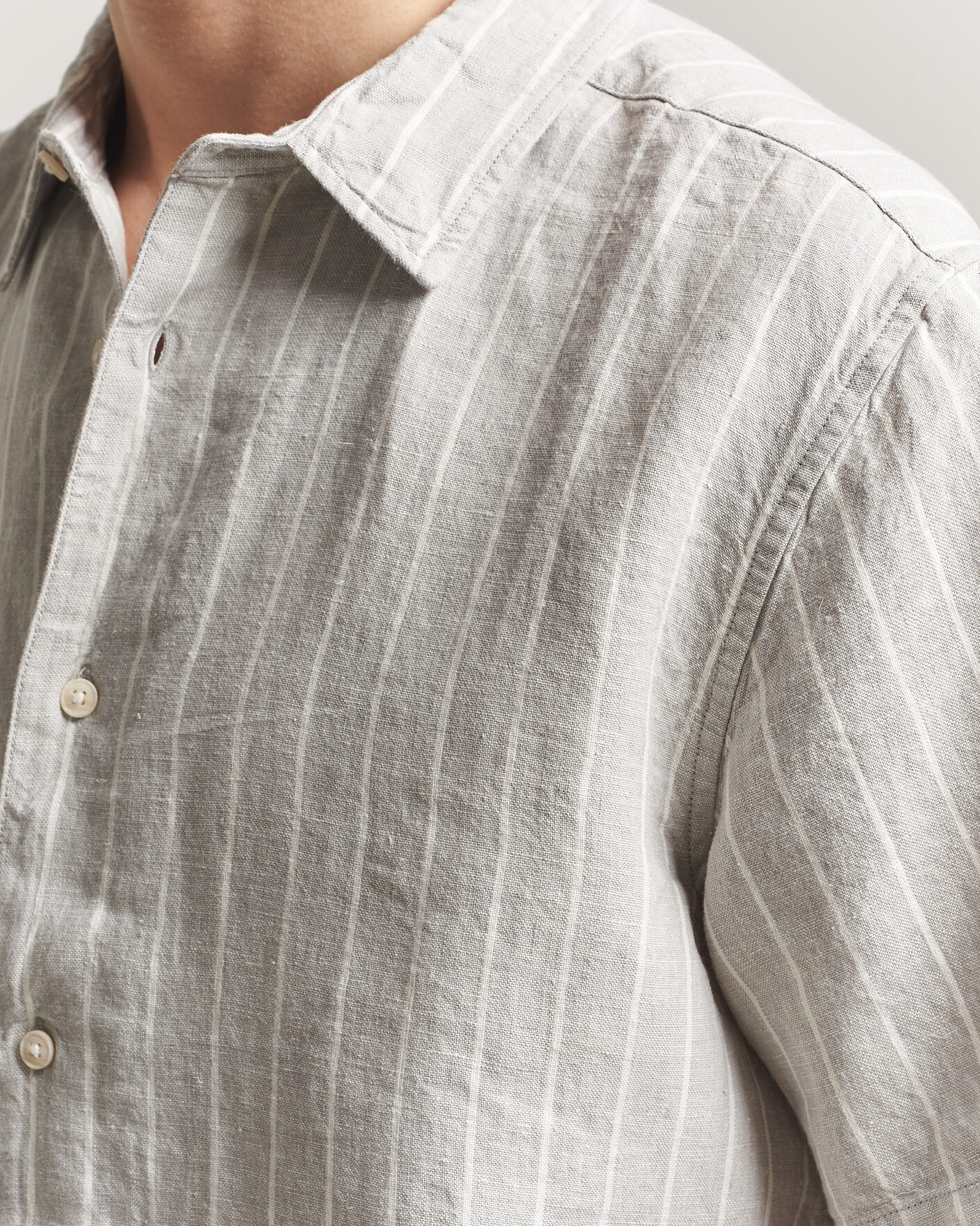 Homme | Chemises | KnowledgeCotton Apparel | Striped Linen Resort Shirt Grey