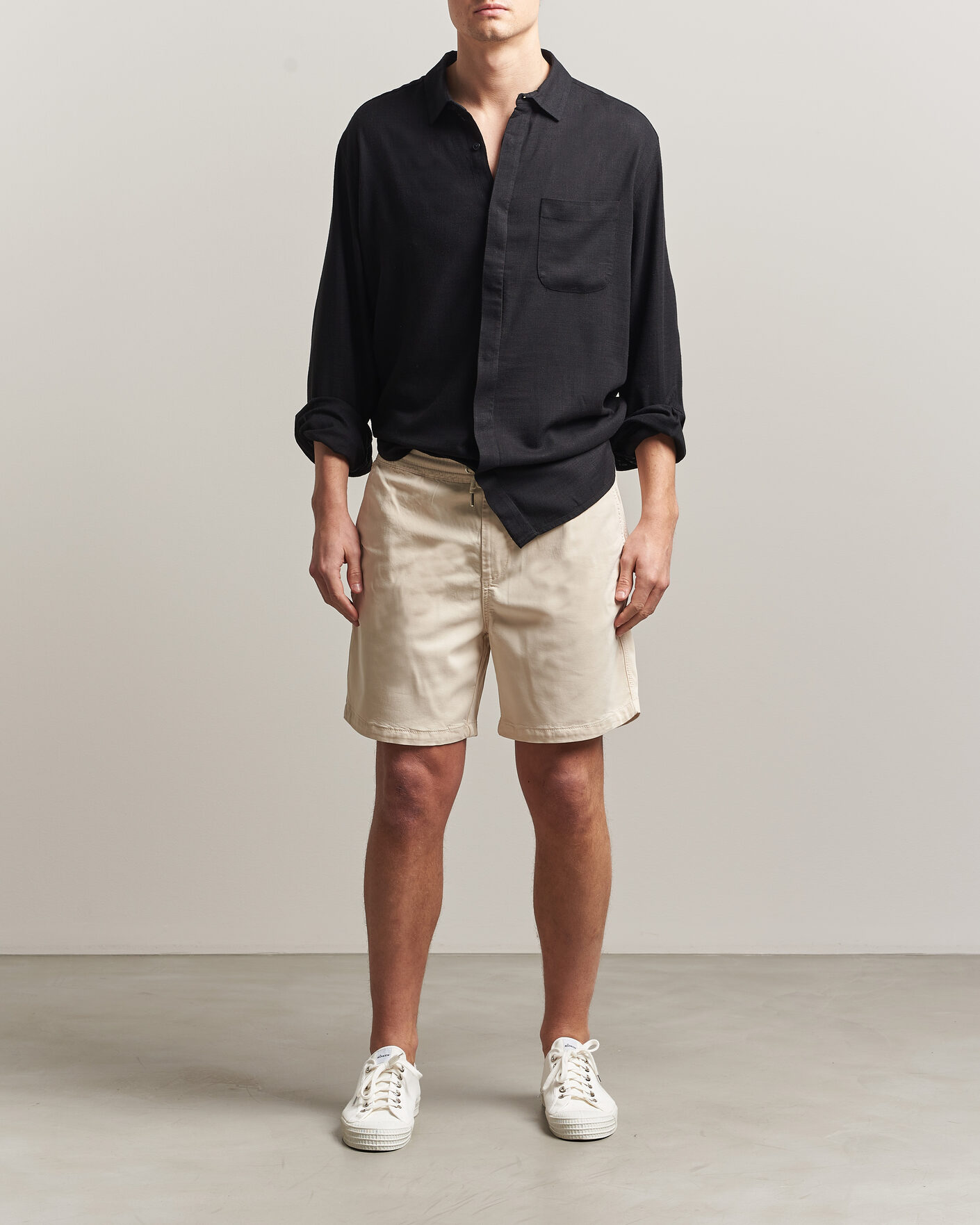 Heren | Overhemden | KnowledgeCotton Apparel | Linen/Lycell Relaxed Long Sleeve Shirt Black
