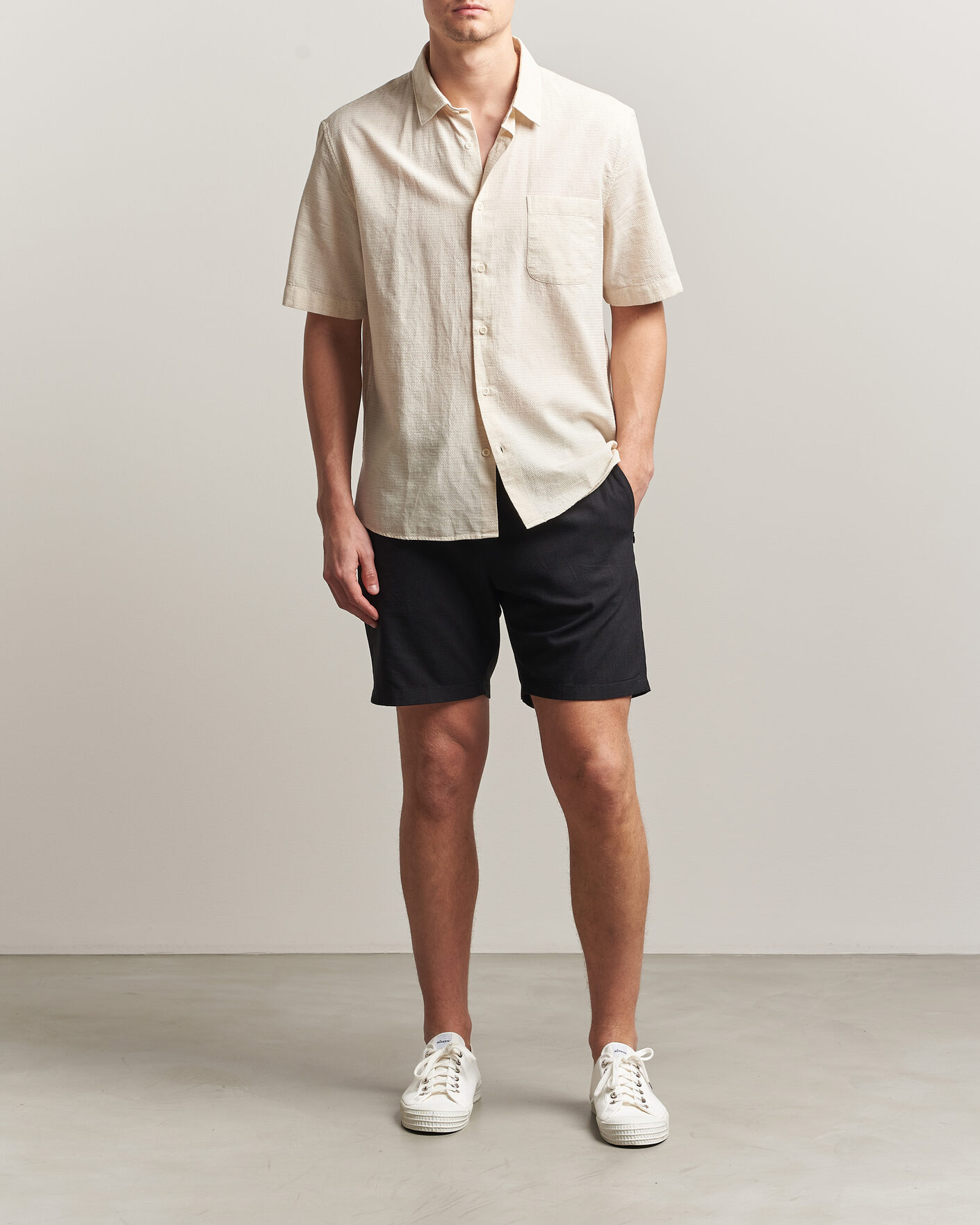 Heren | Korte broek | KnowledgeCotton Apparel | Loose Linen/Viscose Shorts Black