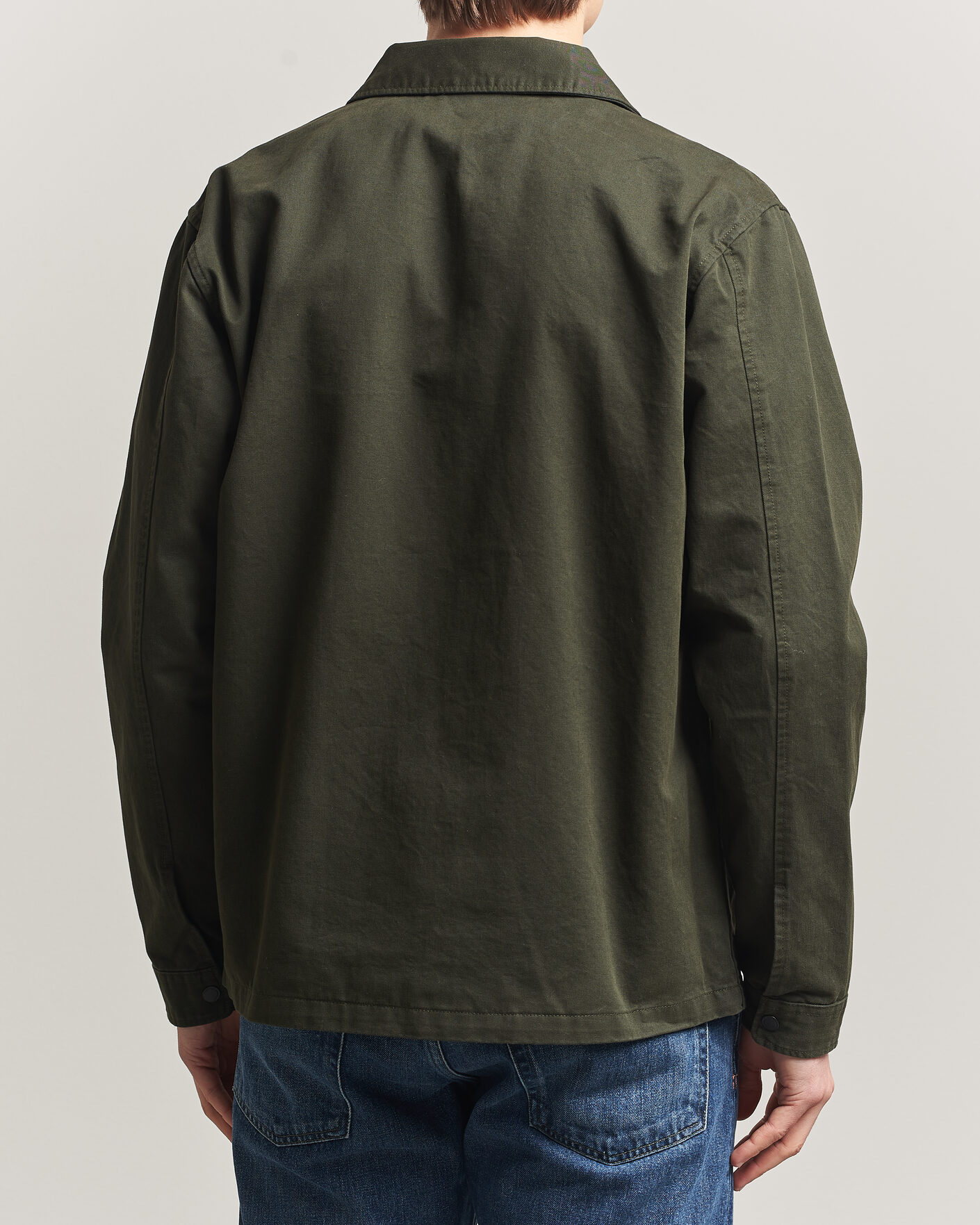 Heren | Overhemden | KnowledgeCotton Apparel | Cotton Twill Stretch Zip Overshirt Forest Night