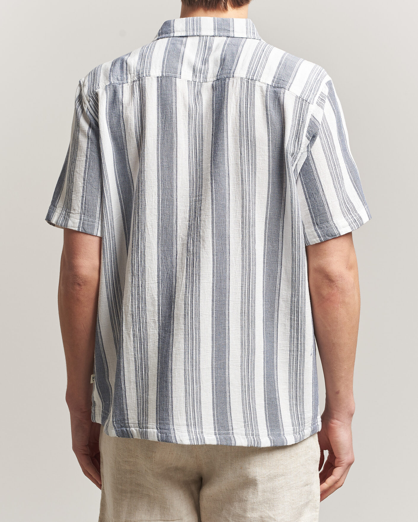 Homme | Chemises | KnowledgeCotton Apparel | Box Short Sleeve Stripe Shirt Blue Stripe